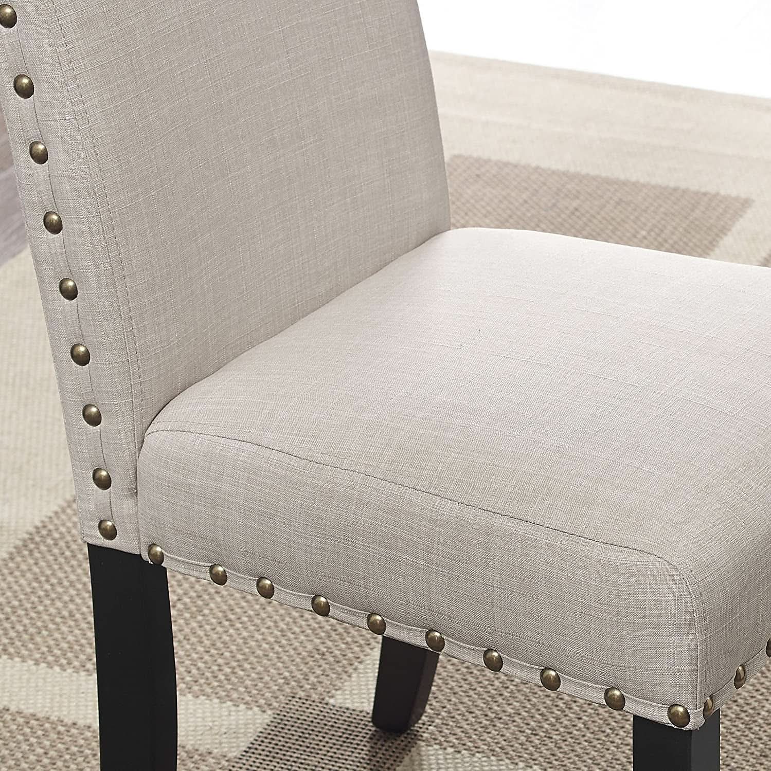 Tan Fabric Nailhead Dining Set 5 Piece Round Table from PriceLows™