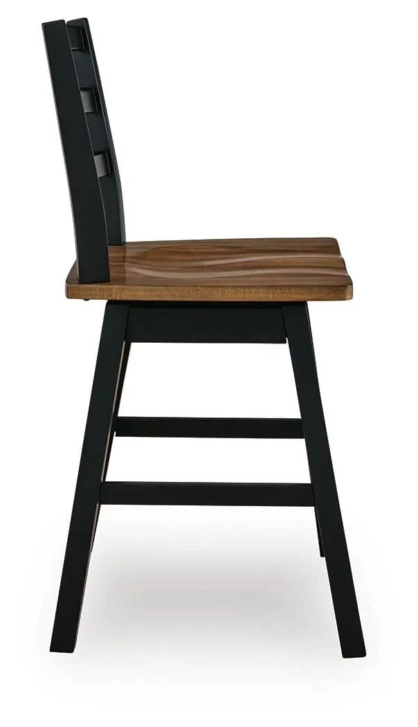 Wildenauer Swivel Stool | Set Of 2 | Butcher-Block Style Seat | Farmhouse Motif