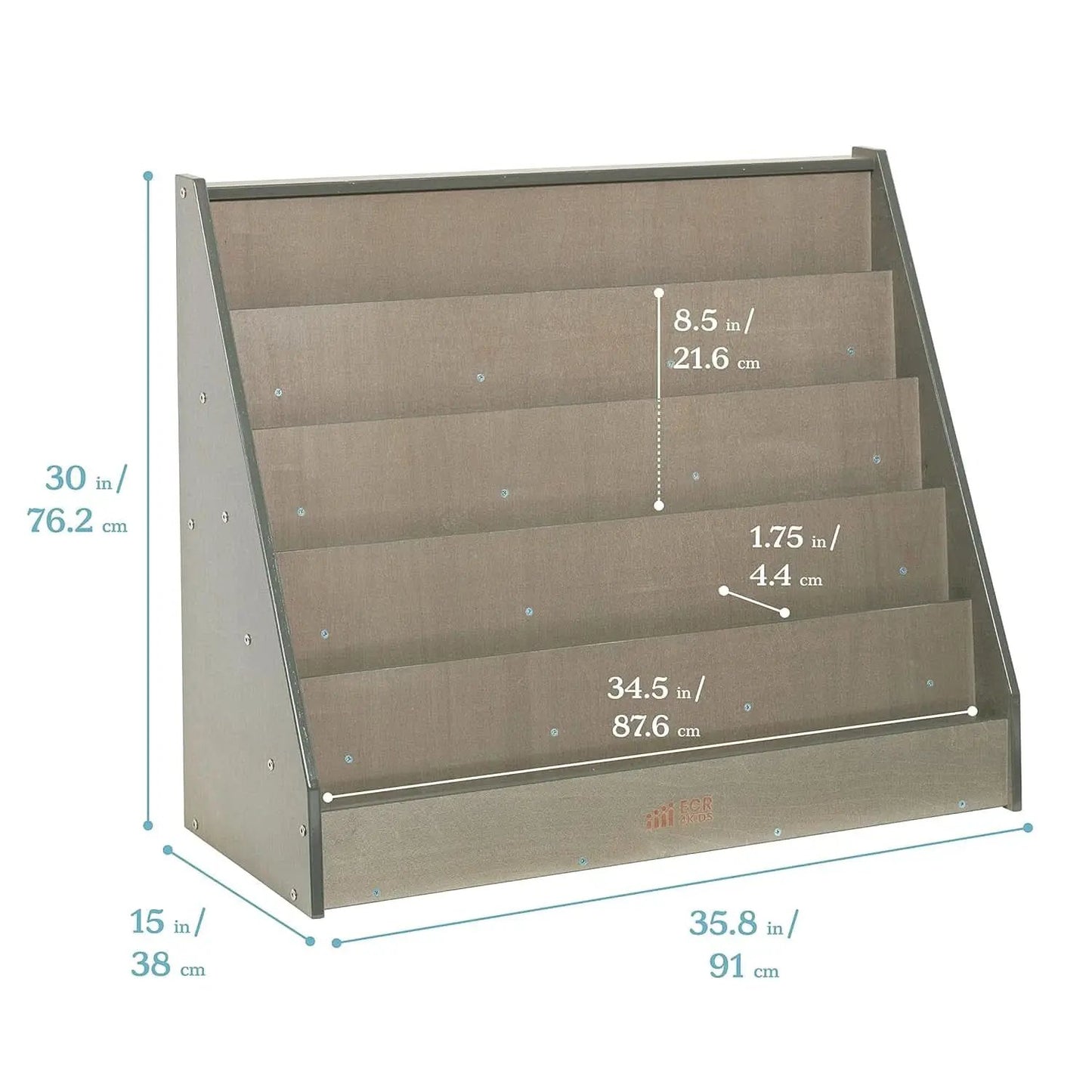 Single Sided Book Display Five Wide Slots Classroom Bookshelf Grey Wash from PriceLows™