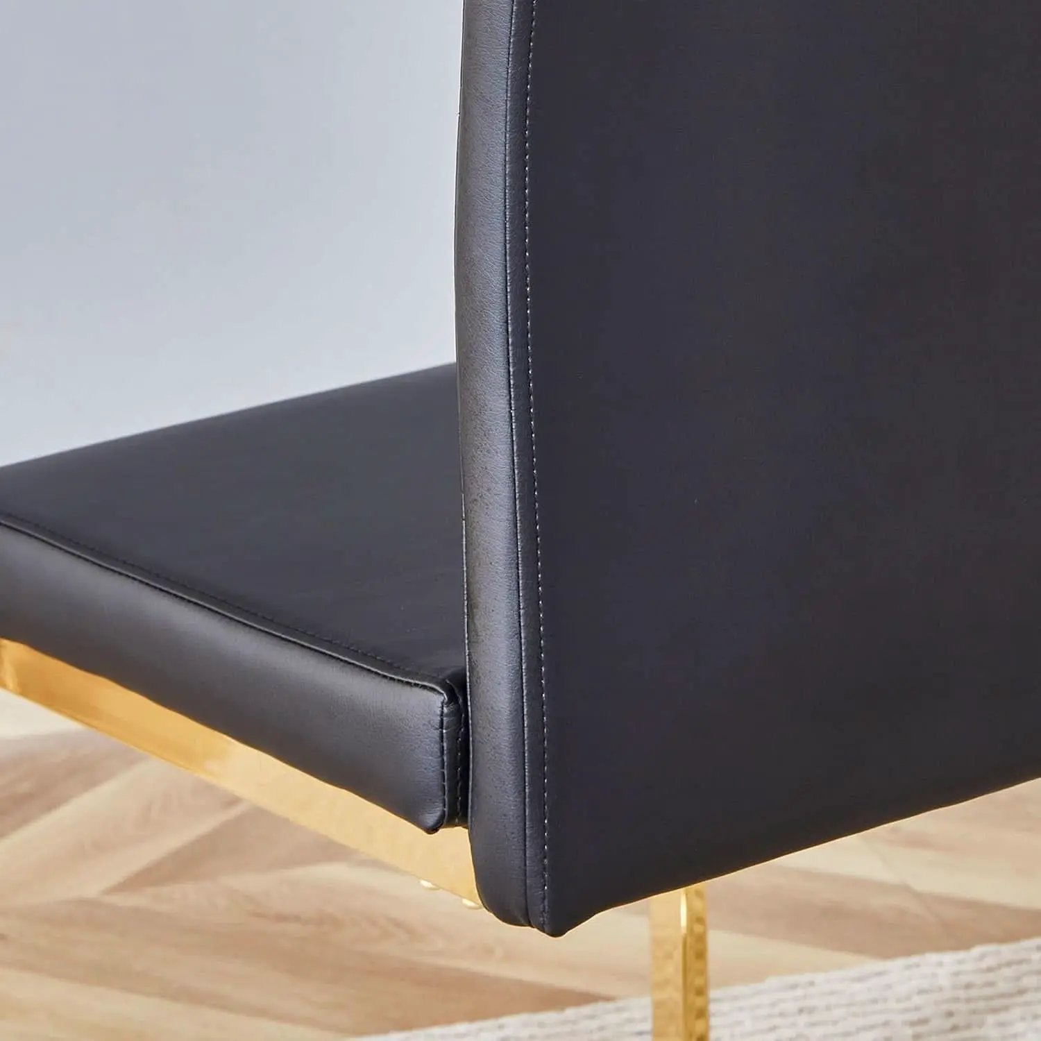 Modern Dining Chairs Set Of 4 PU Faux Leather High Back Black With Gold Legs from PriceLows™