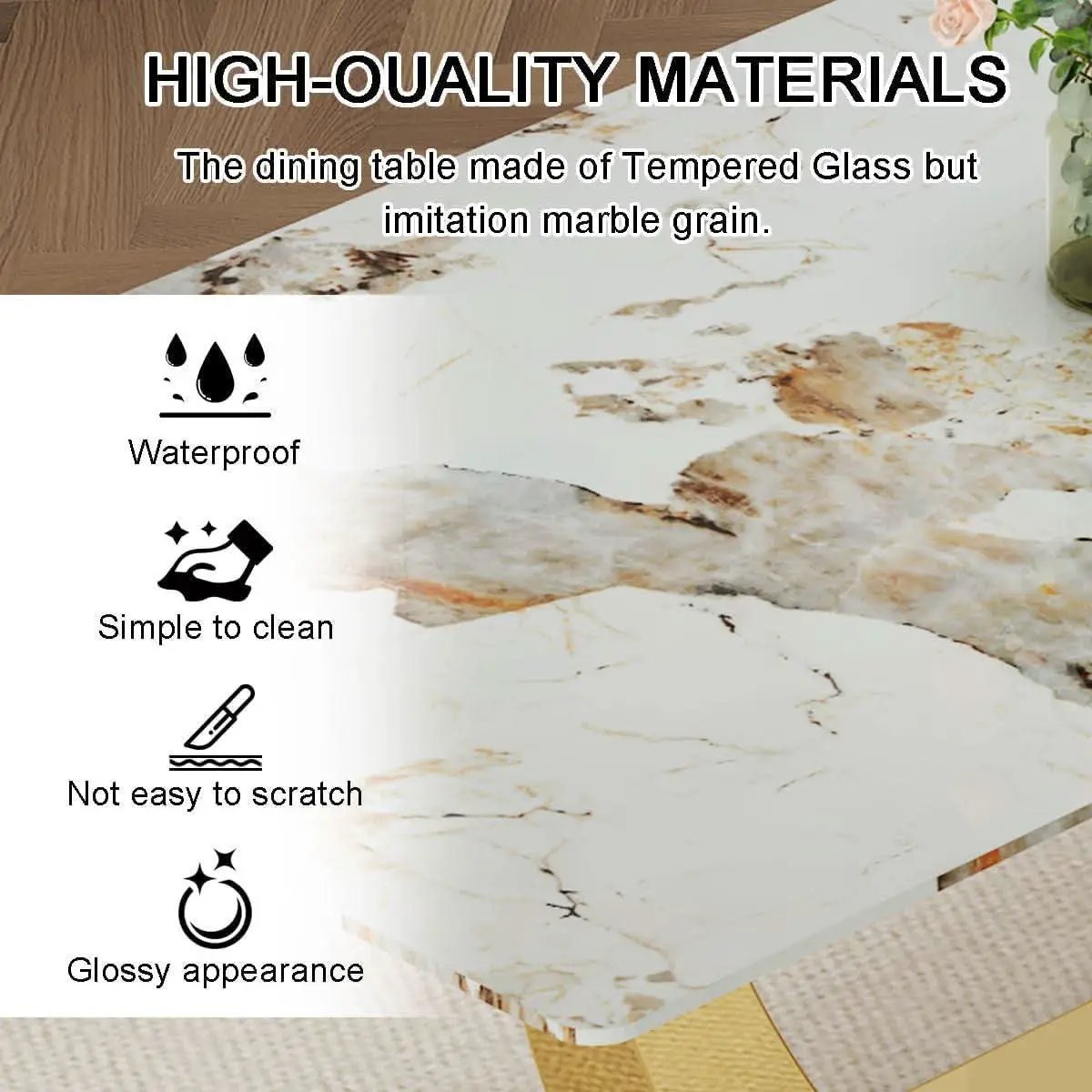 71 Inch Faux Marble Dining Table Tempered Glass Top from PriceLows™