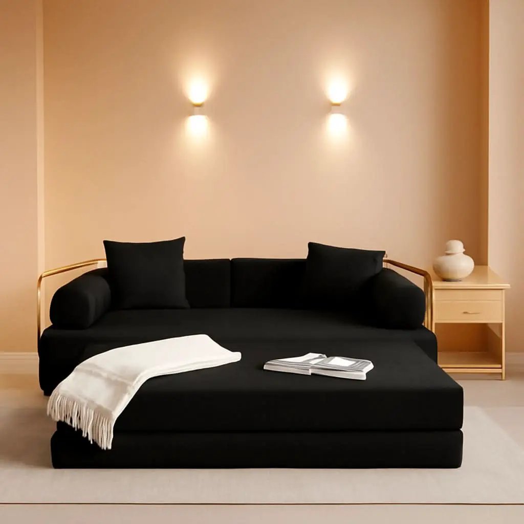 Corduroy 78Inch Multifunctional Convertible Sofa Bed Black from PriceLows™