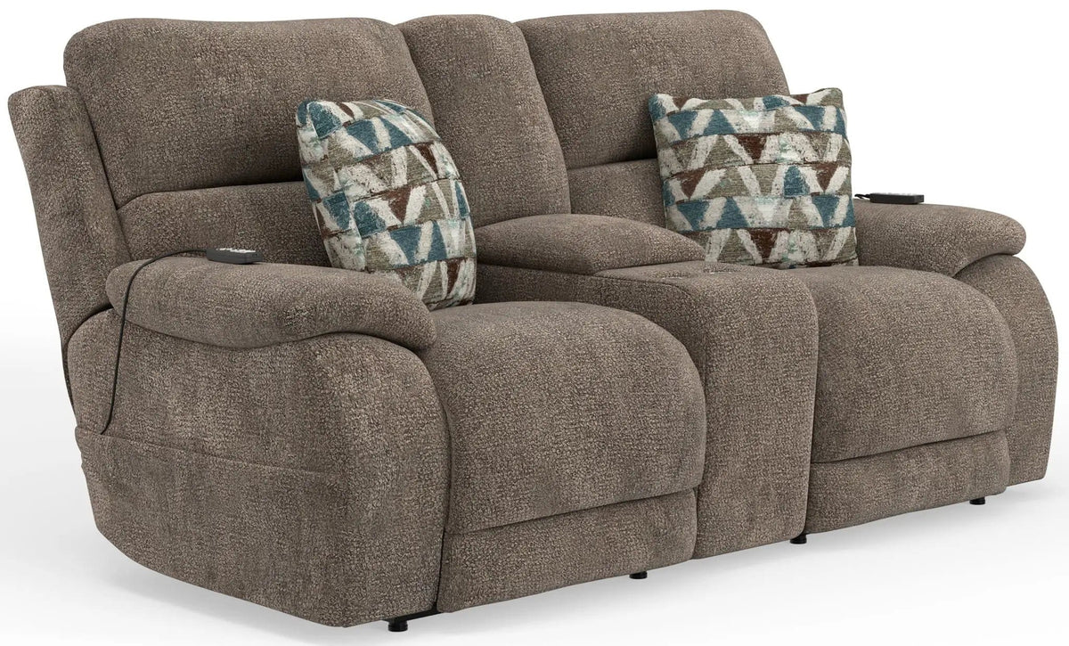 Joya Power Headrest Power Lay Flat Reclining Console Loveseat With CR3 | 2 Pieces | Living Room Furniture | Living Room