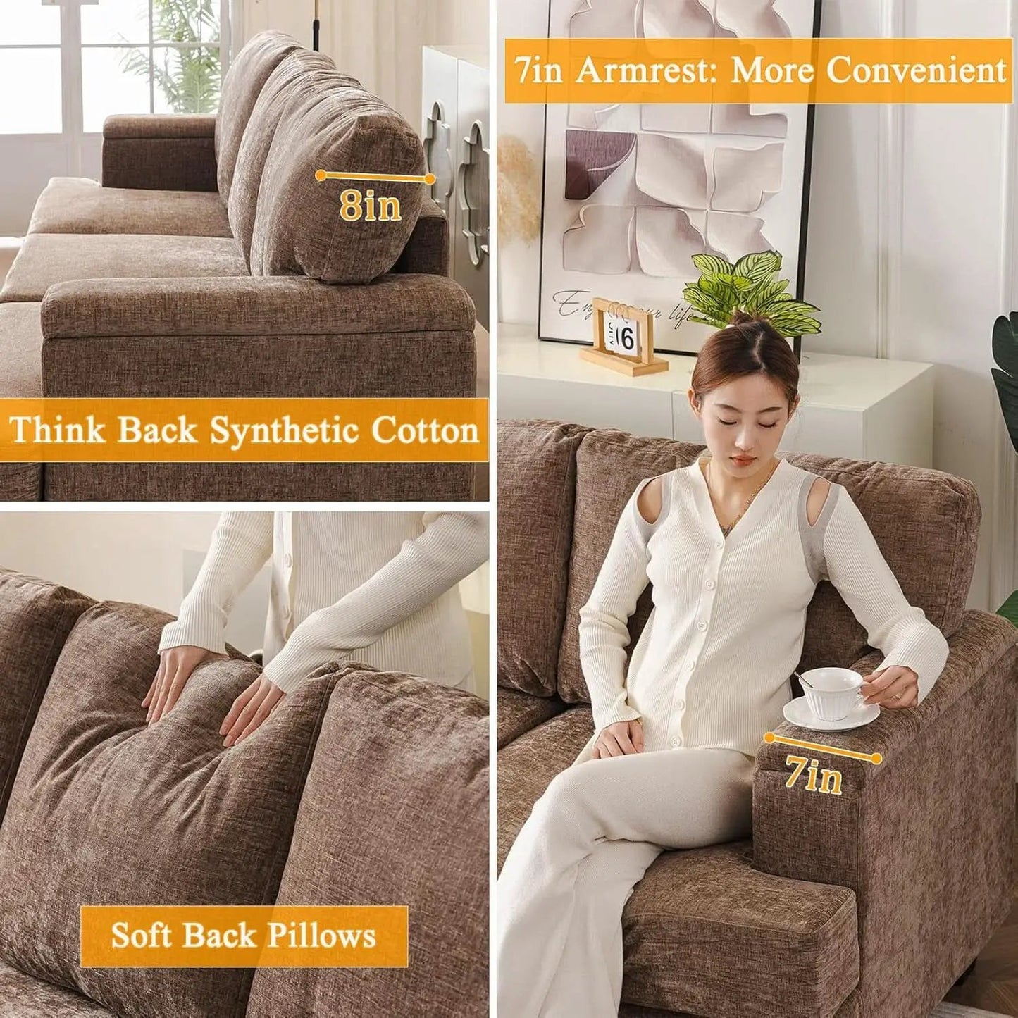 85 Inch L Shaped Couch Armrest Organizer Movable Ottoman from PriceLows™