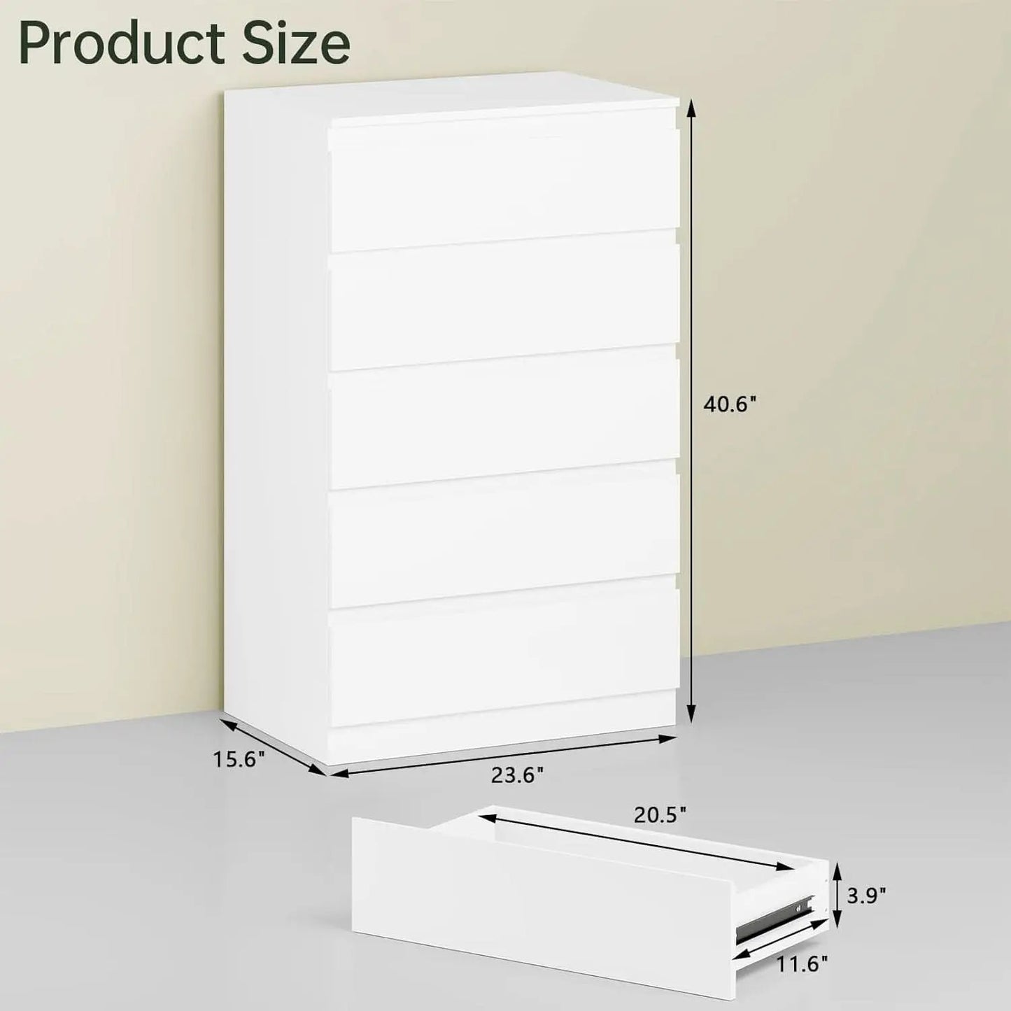 White Contemporary Solid Wood Dresser Five Drawers from PriceLows™