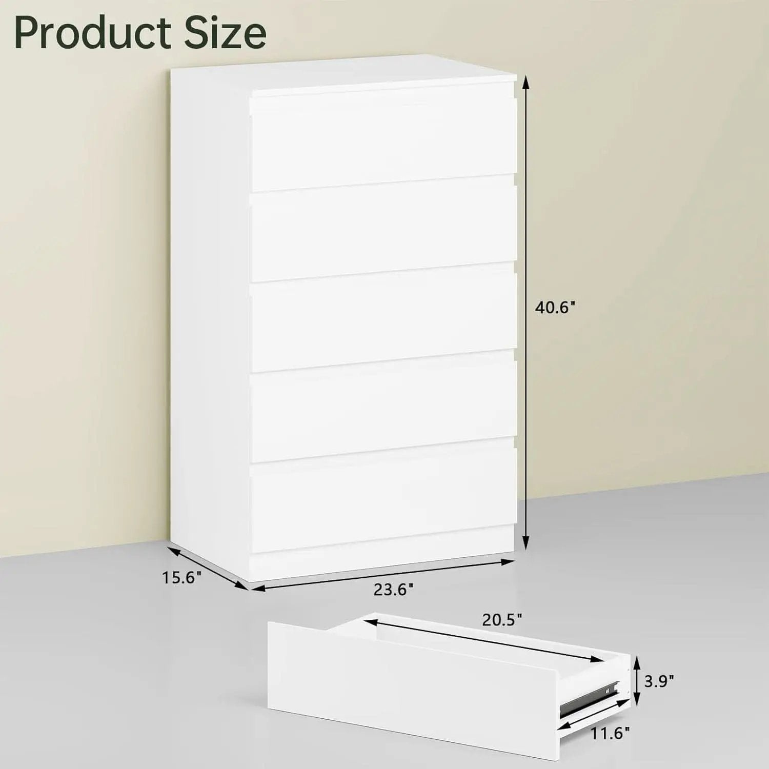 White Contemporary Solid Wood Dresser Five Drawers from PriceLows™