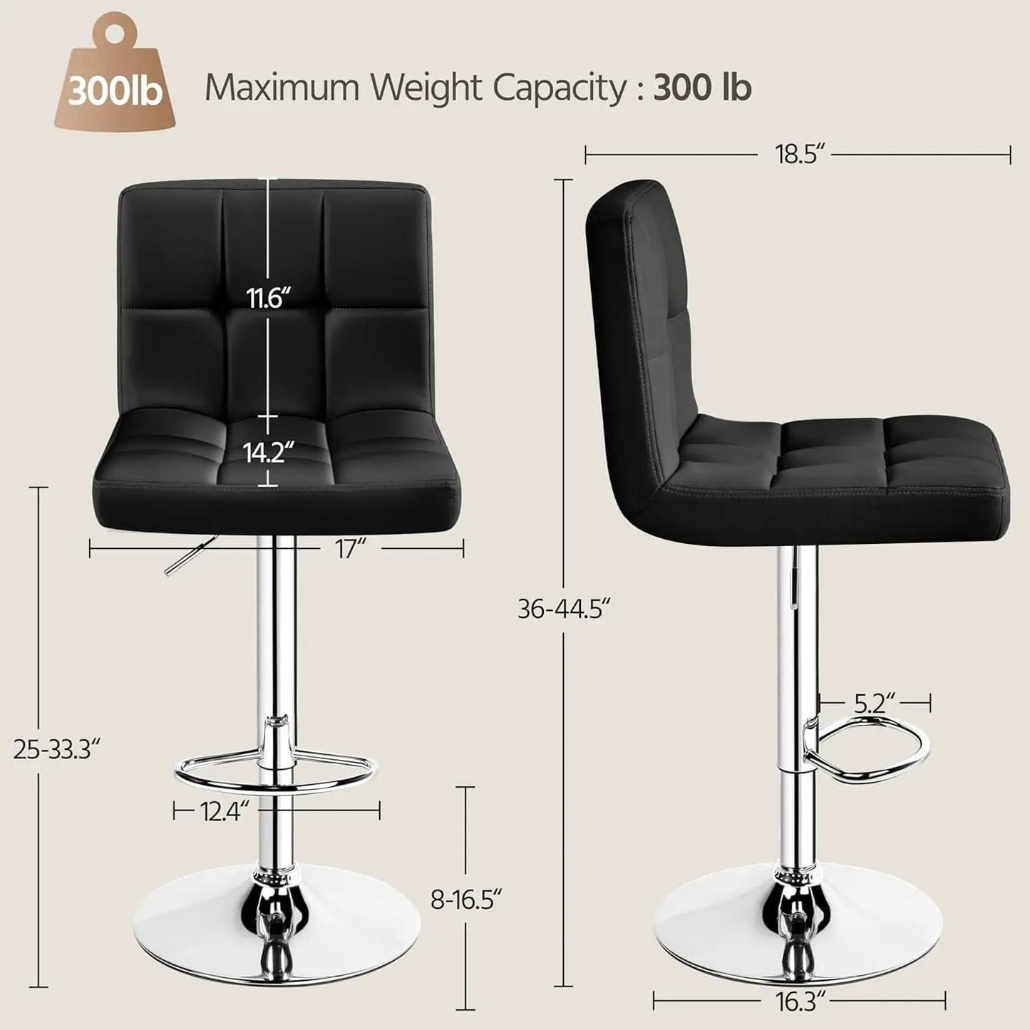 Set Of 2 Adjustable Black PU Leather Swivel Bar Stools from PriceLows™