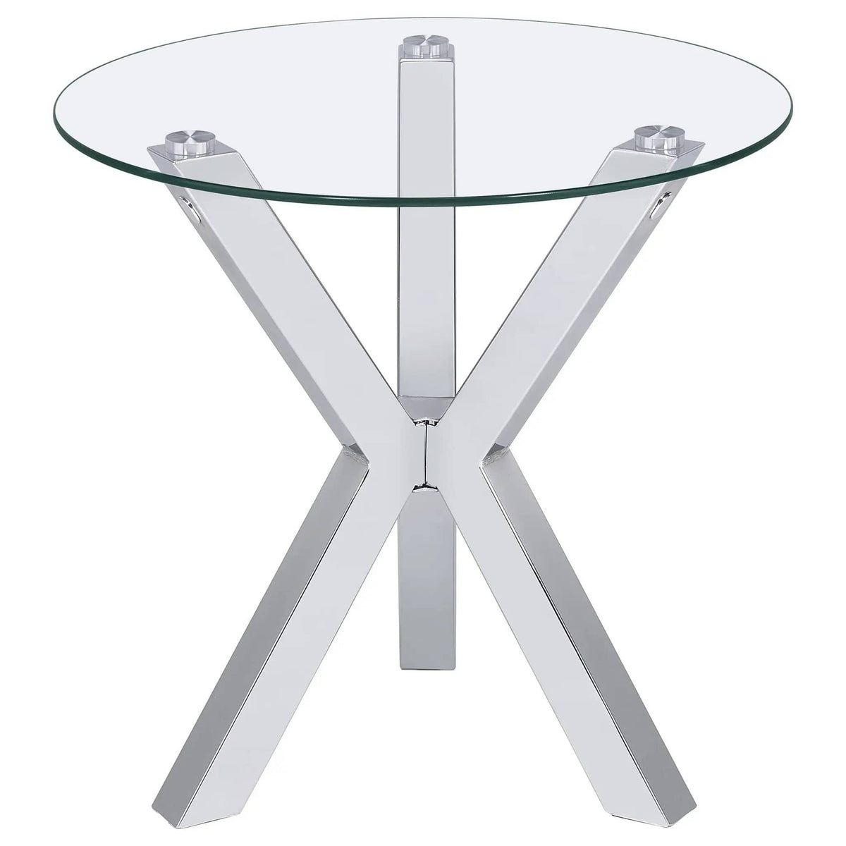 Kenzie 3-piece Round Coffee and End Table Set Chrome | 3-Piece Set | Tempered Glass & Steel | Dining Room