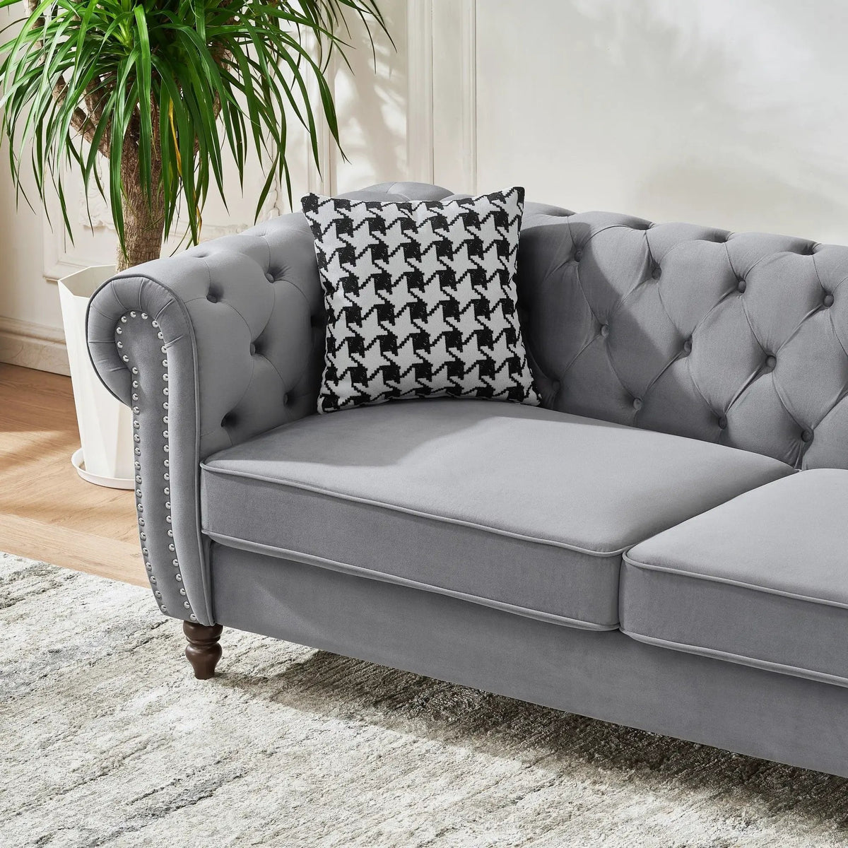 Sofa | Chesterfield Roll Arms | Tailored Fabric | 3 Seater