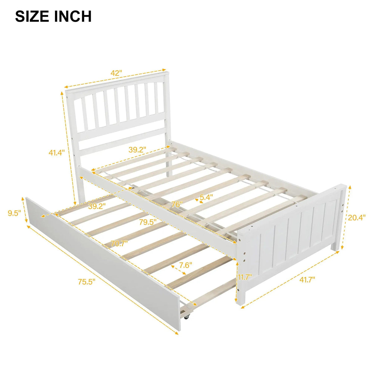 Wood Platform Bed | Headboard And Footboard | Classic Bed Frame | 41.1 Inch Height