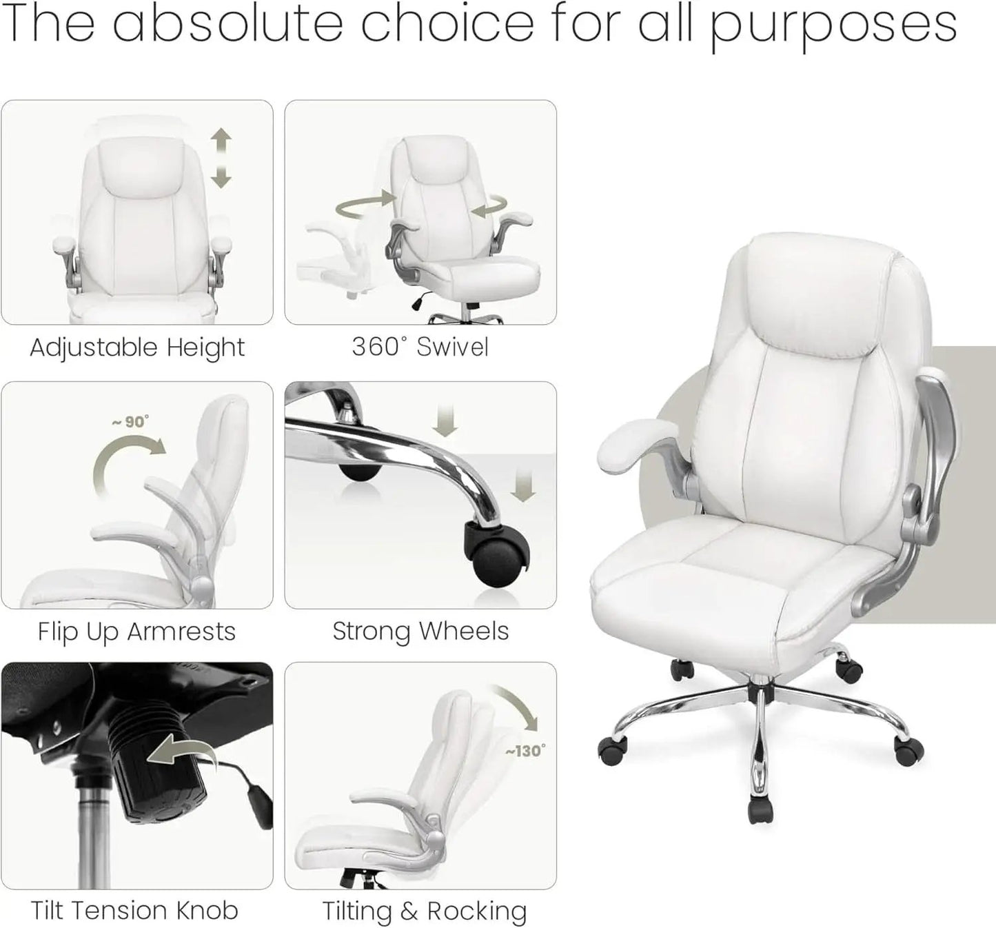 White Ergonomic Office Chair With Lumbar Support Adjustable from PriceLows™