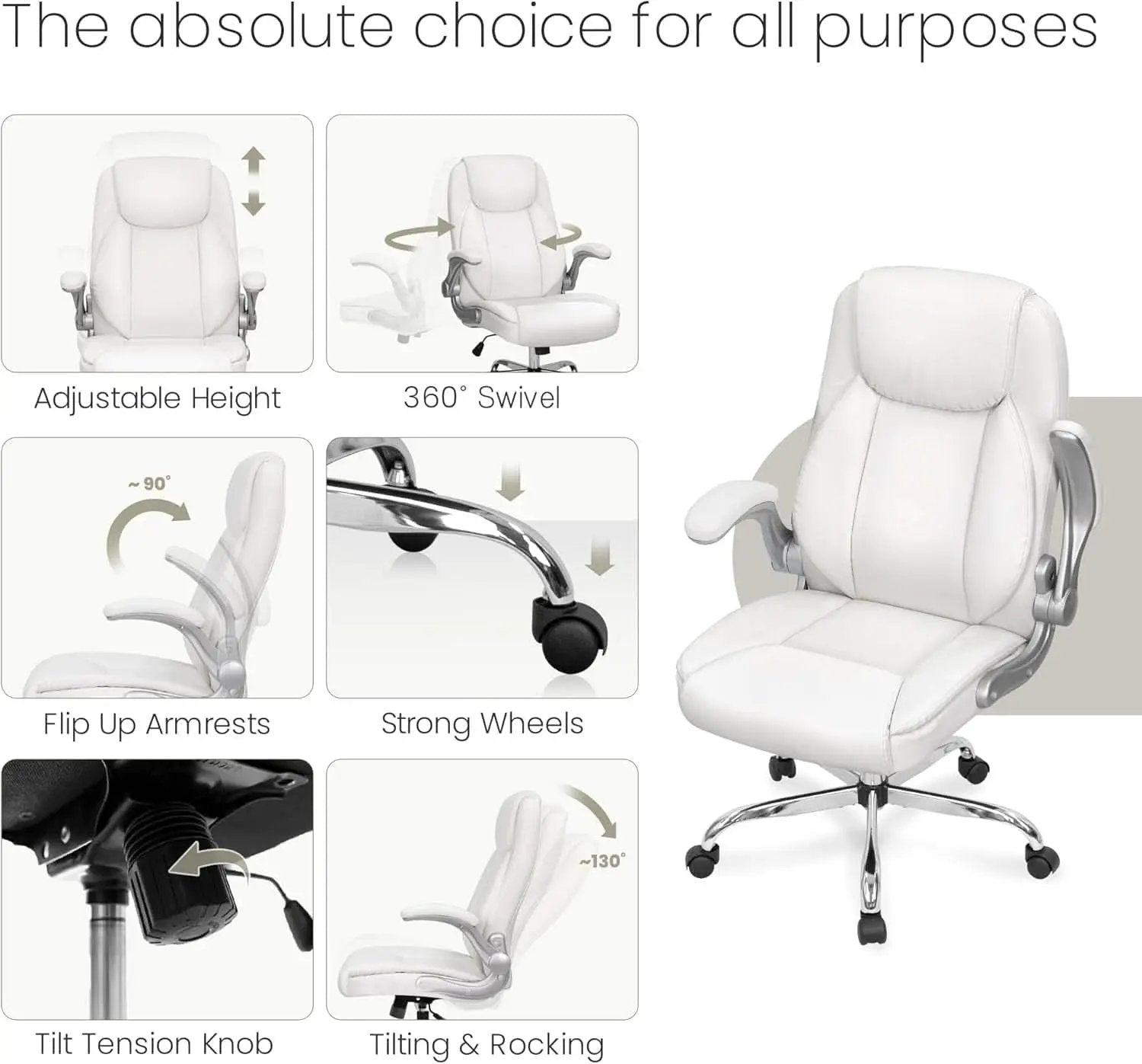 White Ergonomic Office Chair With Lumbar Support Adjustable from PriceLows™