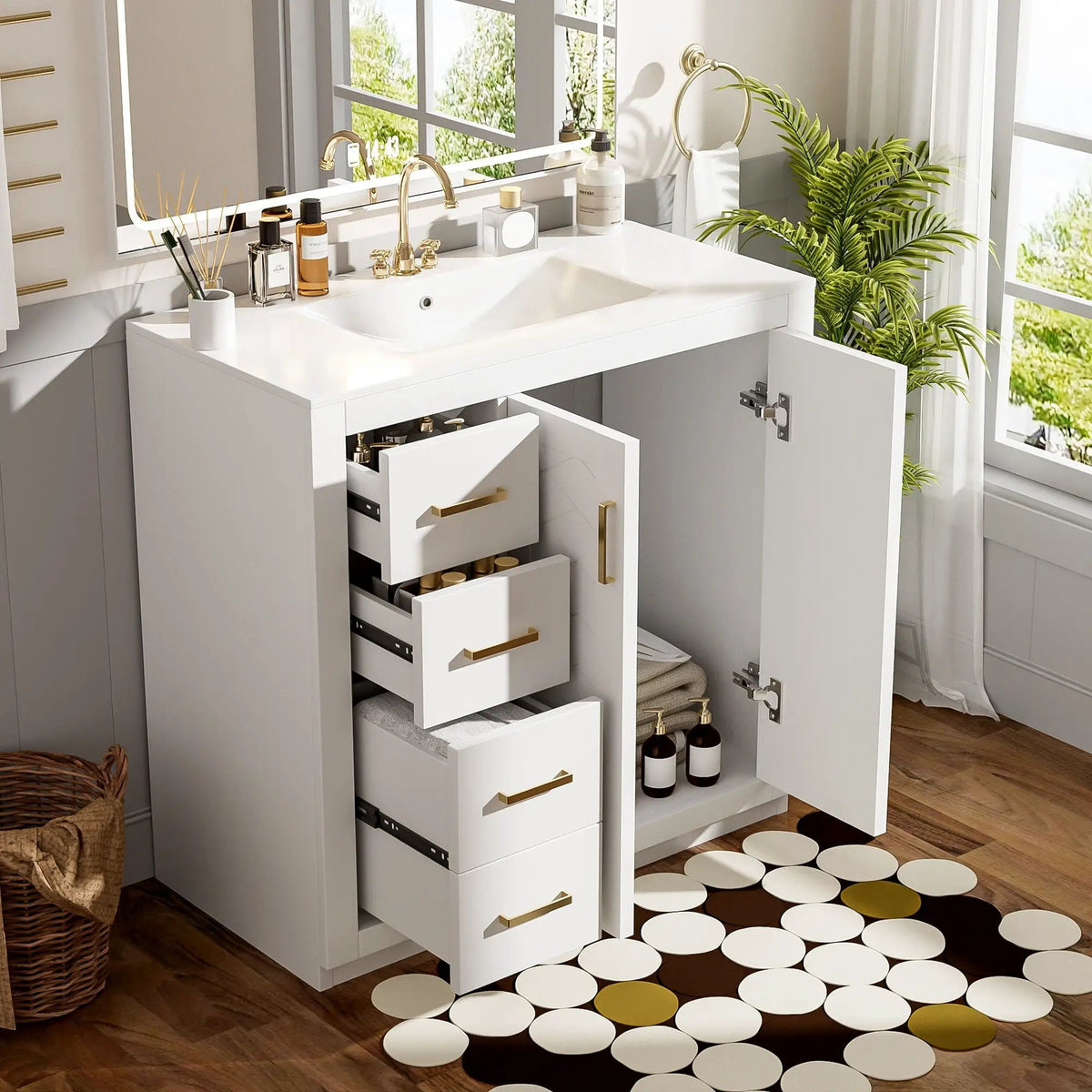 36 Inch Bathroom Vanity | Ceramic Sink Combo | 3 Drawers | Soft Closing Doors