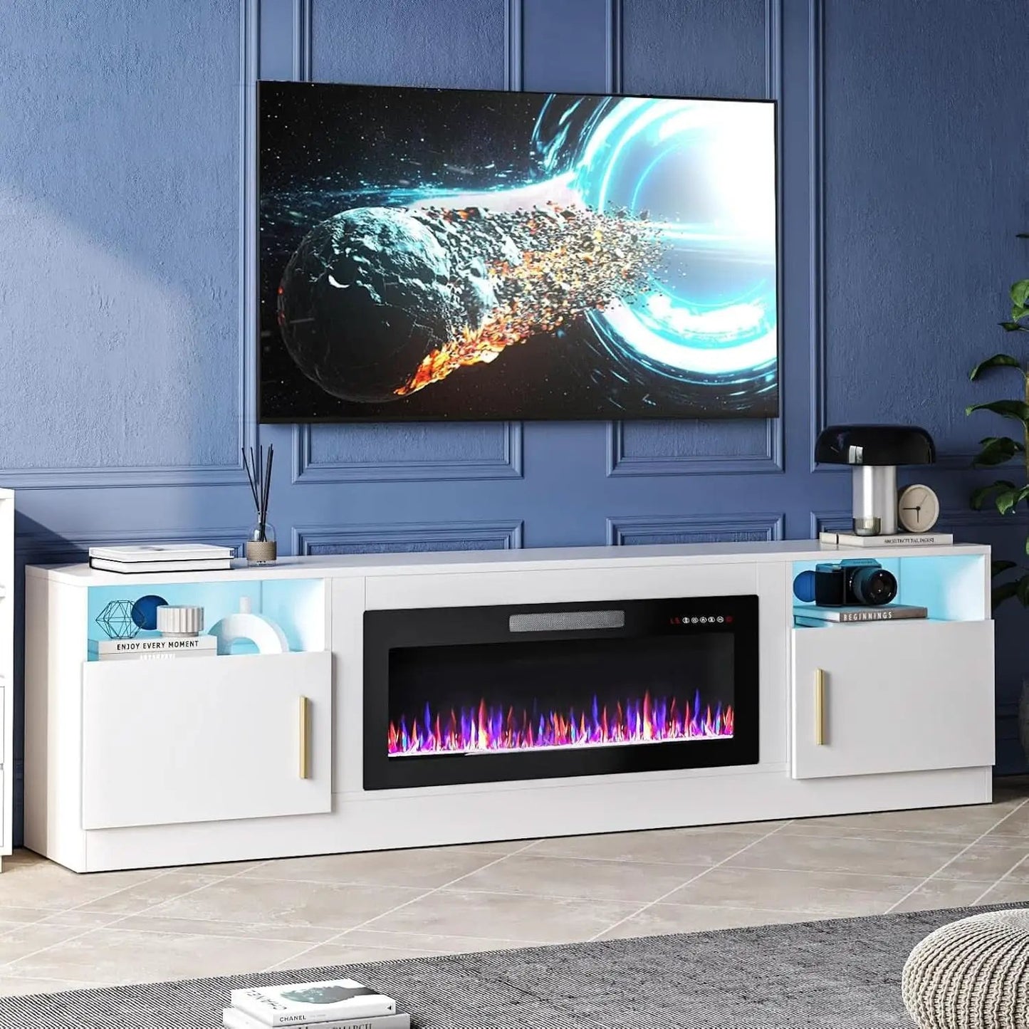 80 Inch Electric Fireplace TV Stand With LED Lights from PriceLows™