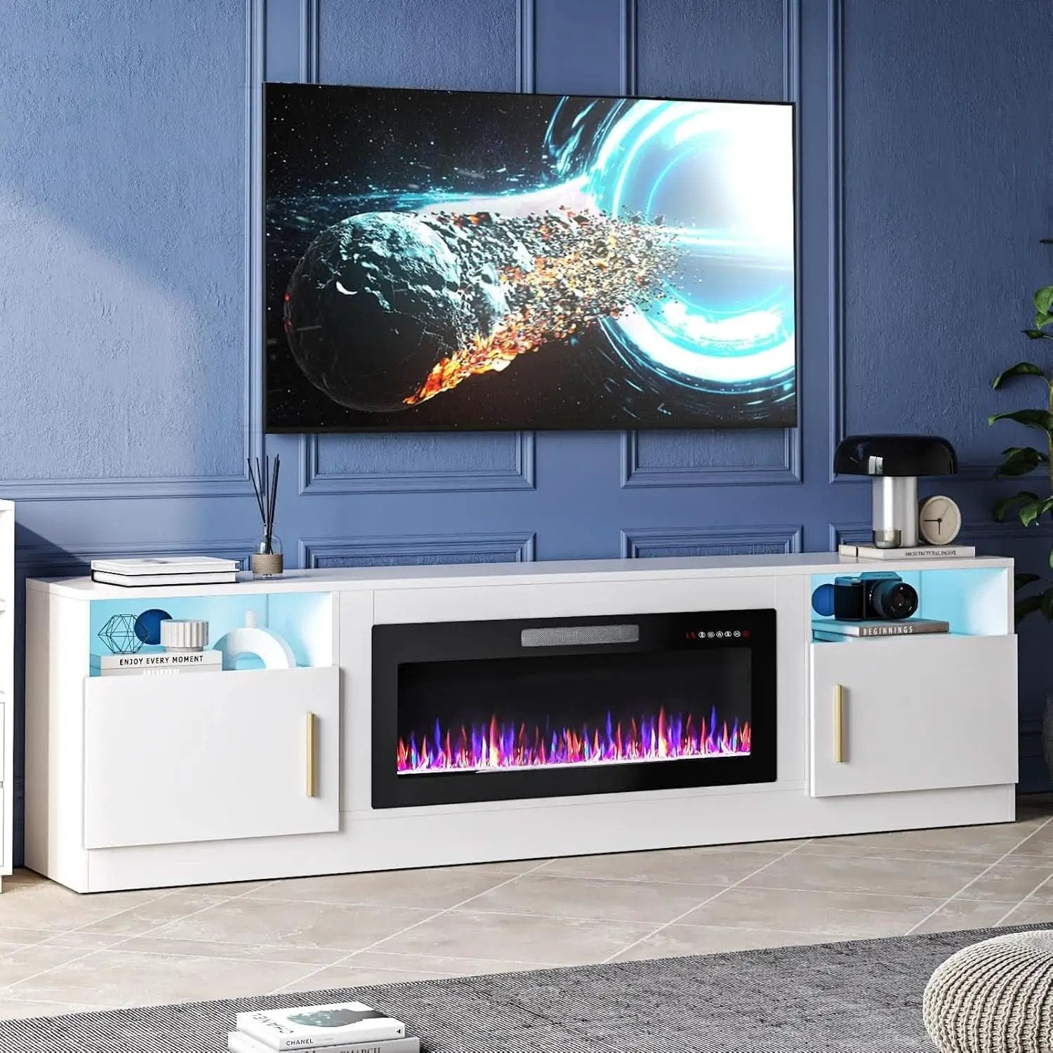 80 Inch Electric Fireplace TV Stand With LED Lights from PriceLows™
