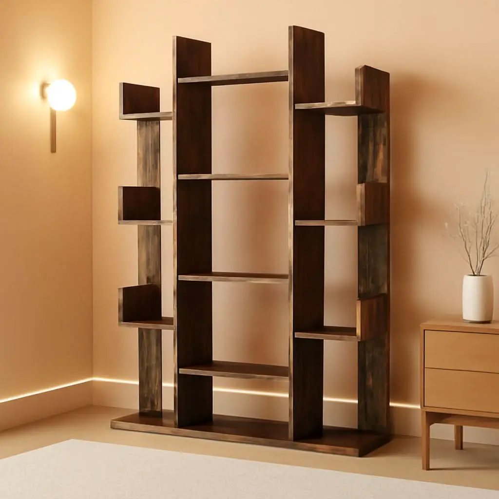 Tree Shaped Bookcase Rustic Brown Tall With 13 Shelves from PriceLows™