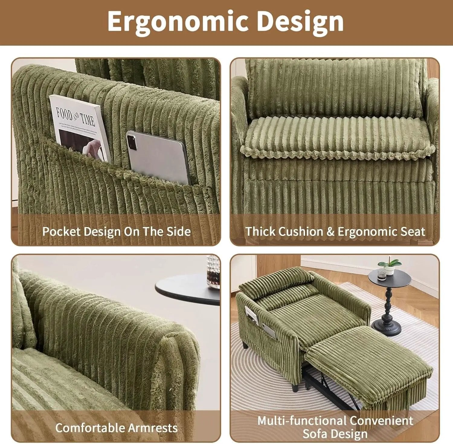Corduroy Convertible Sofa Bed With Forest Green Fabric from PriceLows™