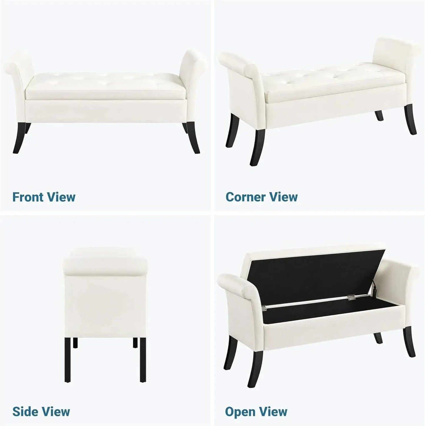 Fifty TwoInches Durable White Upholstered Storage Ottoman Bench from PriceLows™