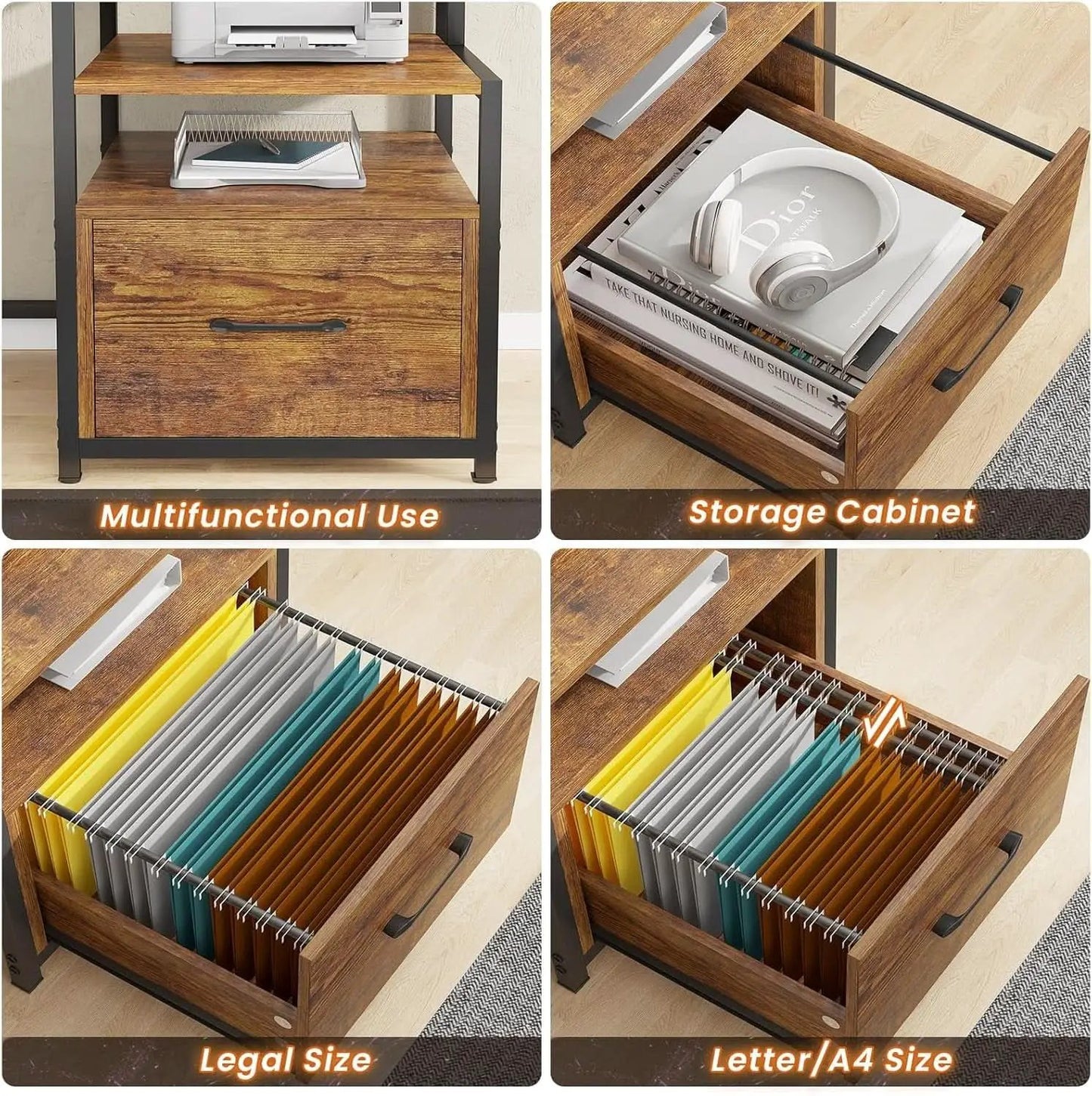 66 Inch Home Office Desk Rustic Brown Durable Construction from PriceLows™