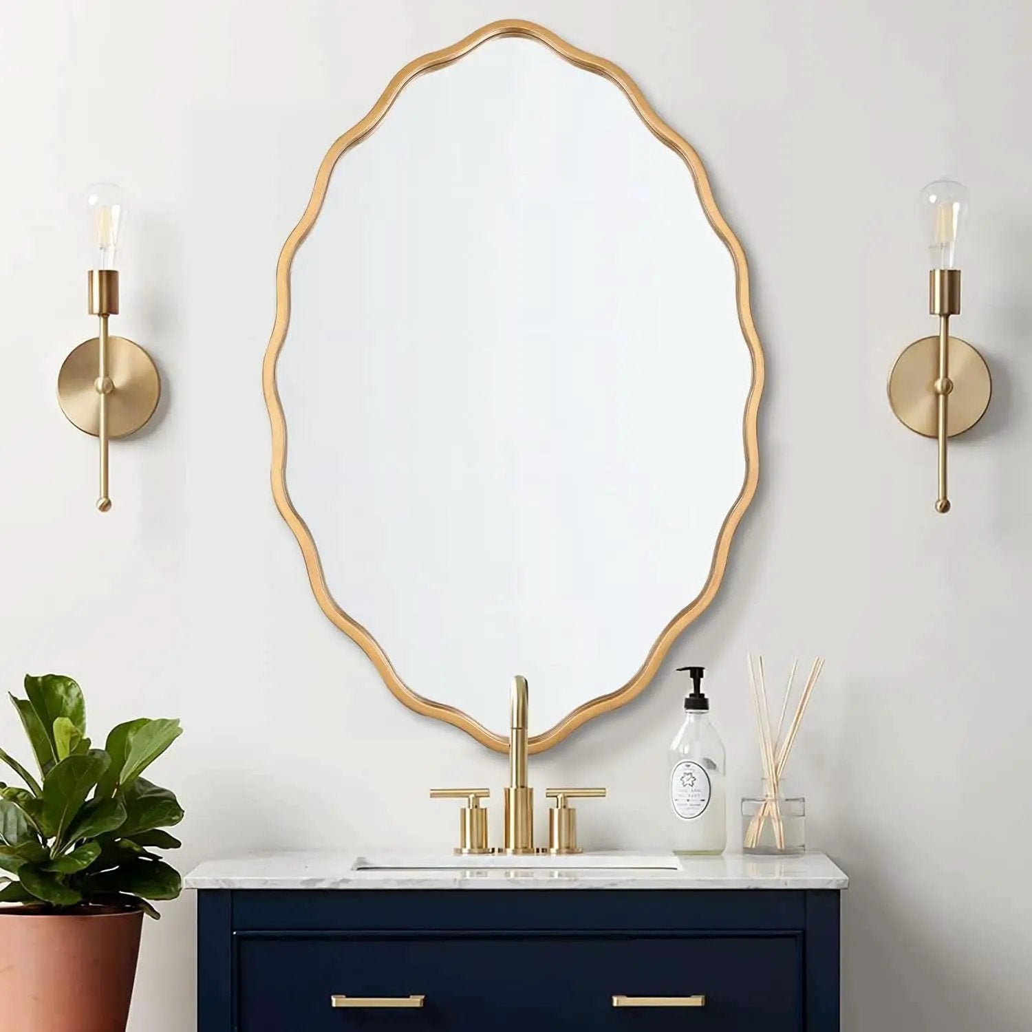 Oval Brushed Gold Mirror 24 By 36 Inch Wall Mounted from PriceLows™