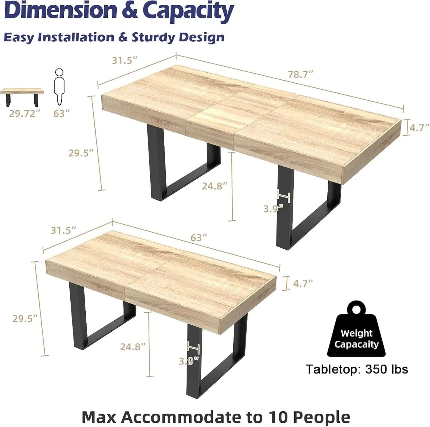 63-79 Inch Extendable Dining Table Rustic Oak Finish from PriceLows™