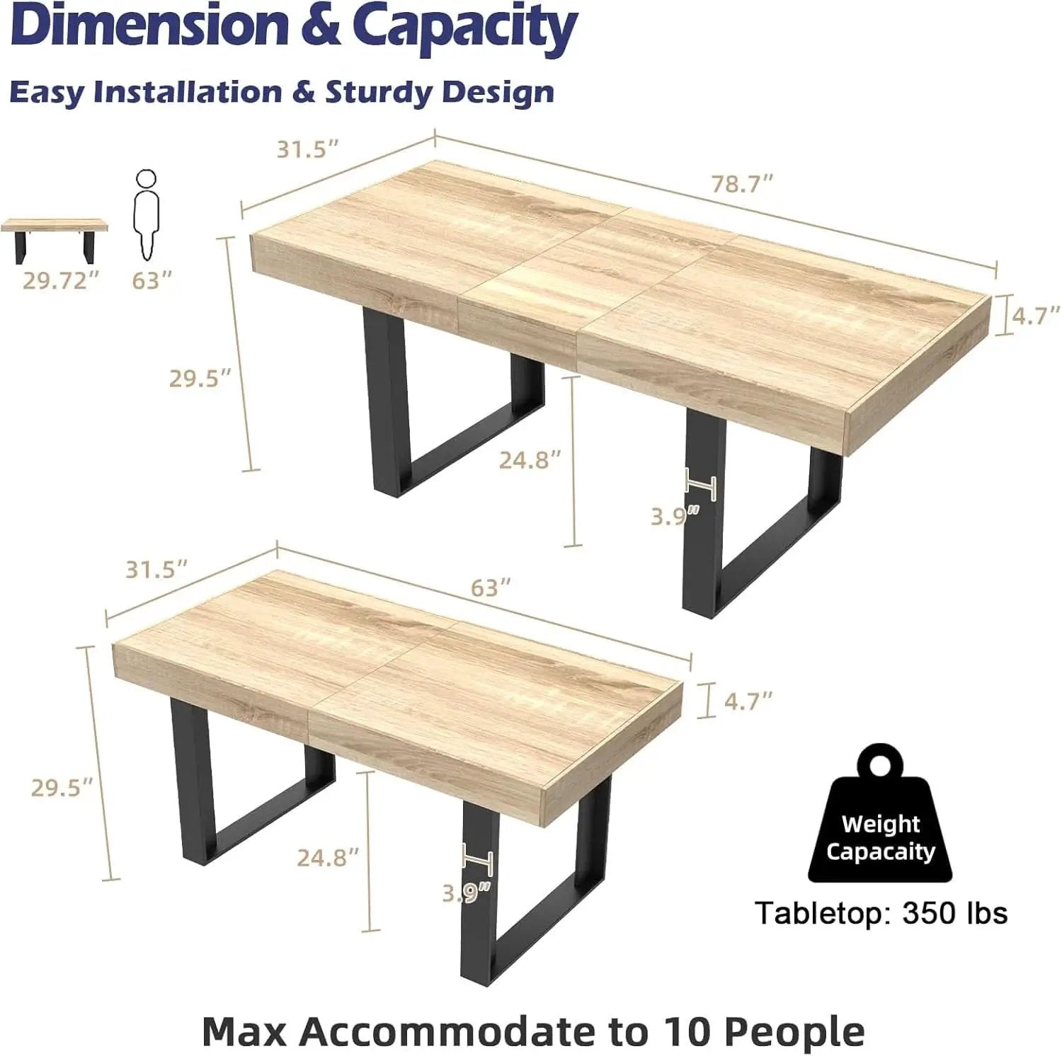 63-79 Inch Extendable Dining Table Rustic Oak Finish from PriceLows™