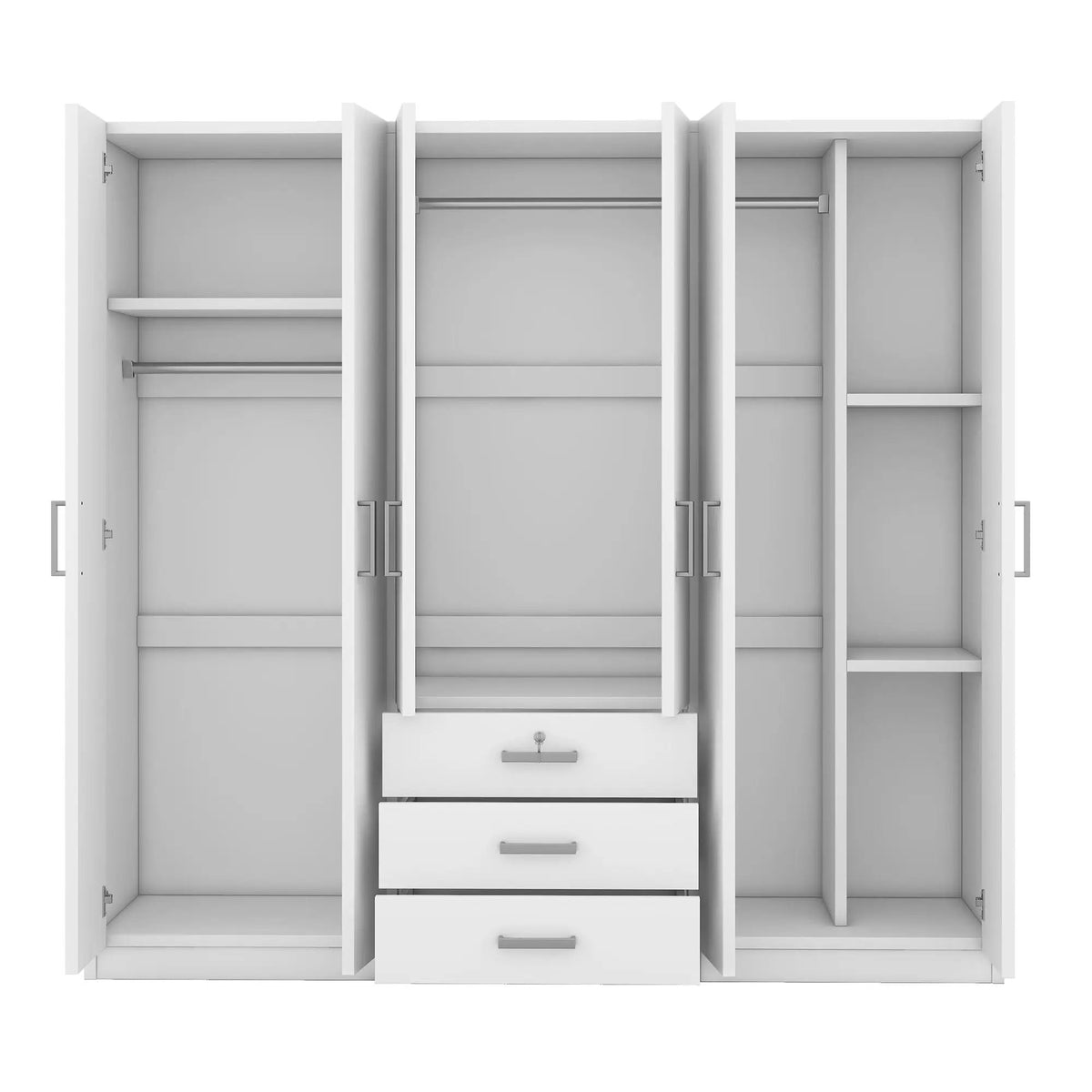 6 Door Wardrobe | Bedroom Storage | Big Drawers | 70.9 Inch Width