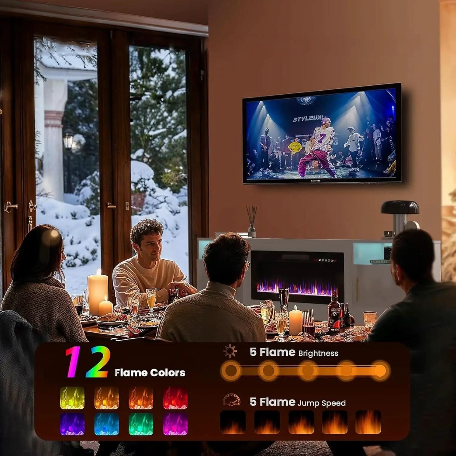 80 Inch Electric Fireplace TV Stand With LED Lights from PriceLows™