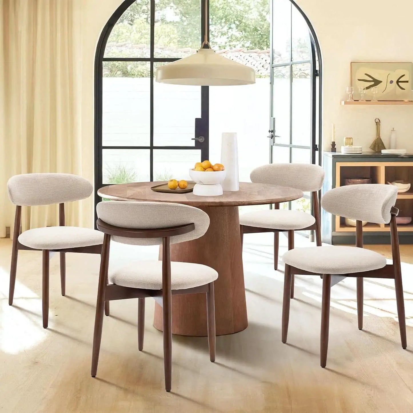 Beige Upholstered Contemporary Wood Dining Chair Set from PriceLows™