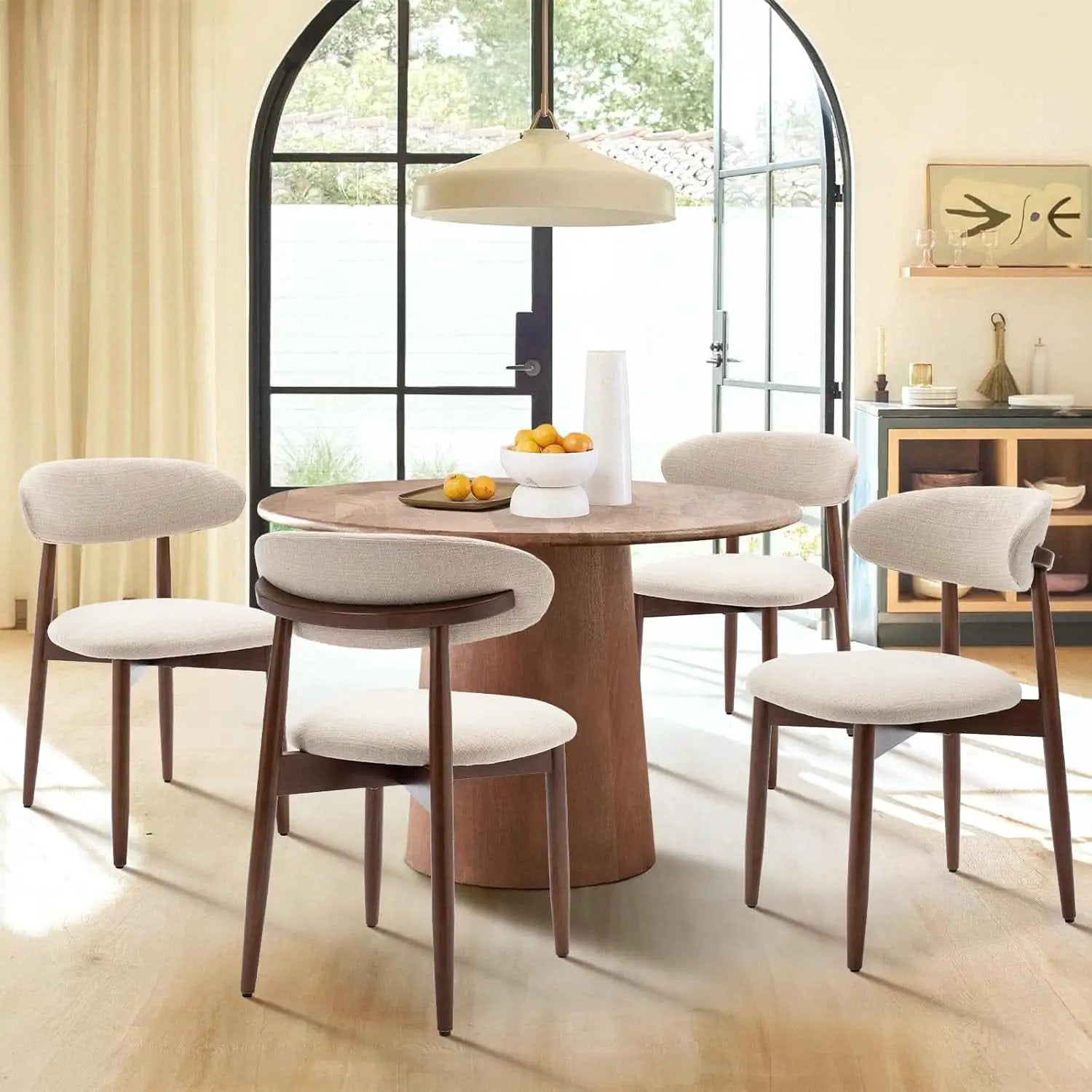 Beige Upholstered Contemporary Wood Dining Chair Set from PriceLows™