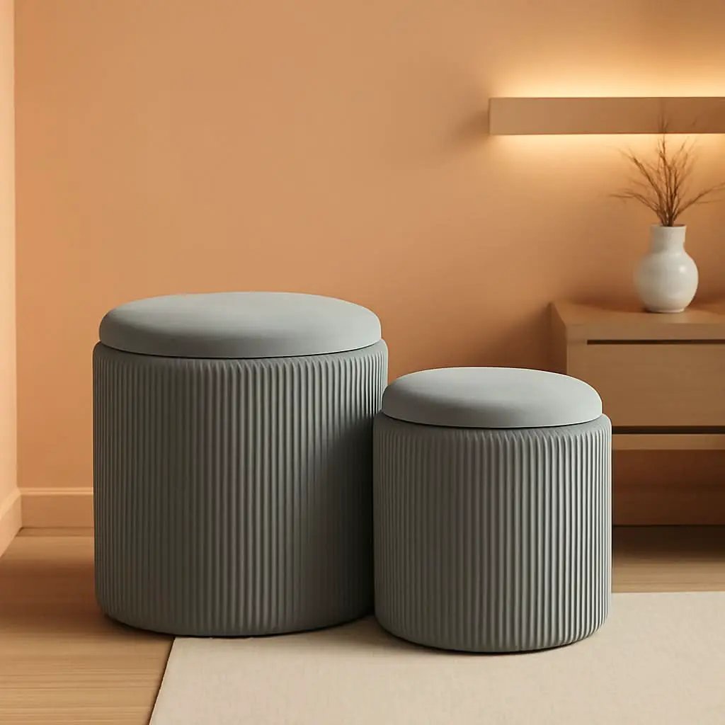 Round Velvet Storage Ottoman Collection Light Grey from PriceLows™