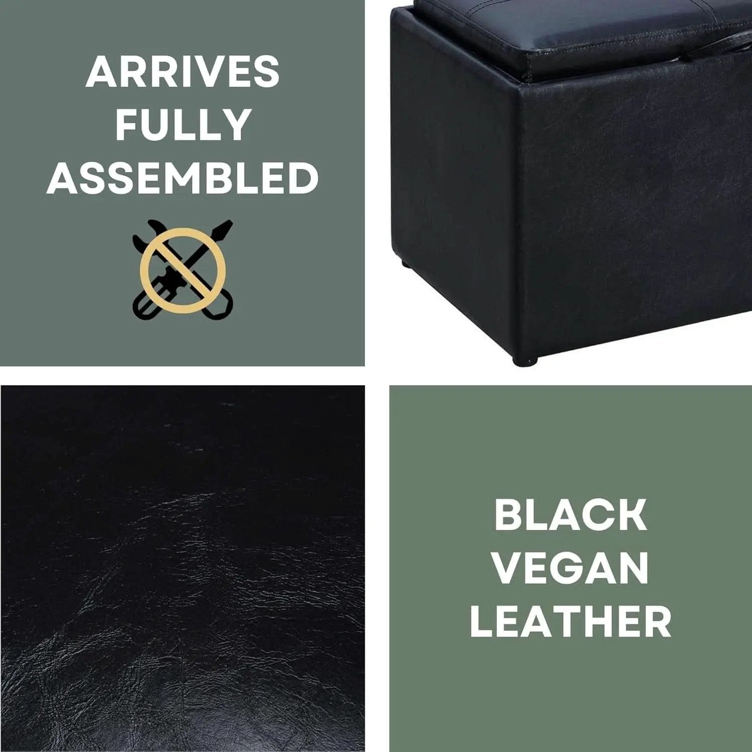 Accent Storage Ottoman 22 Point 75 Inches Charcoal Jet Black from PriceLows™