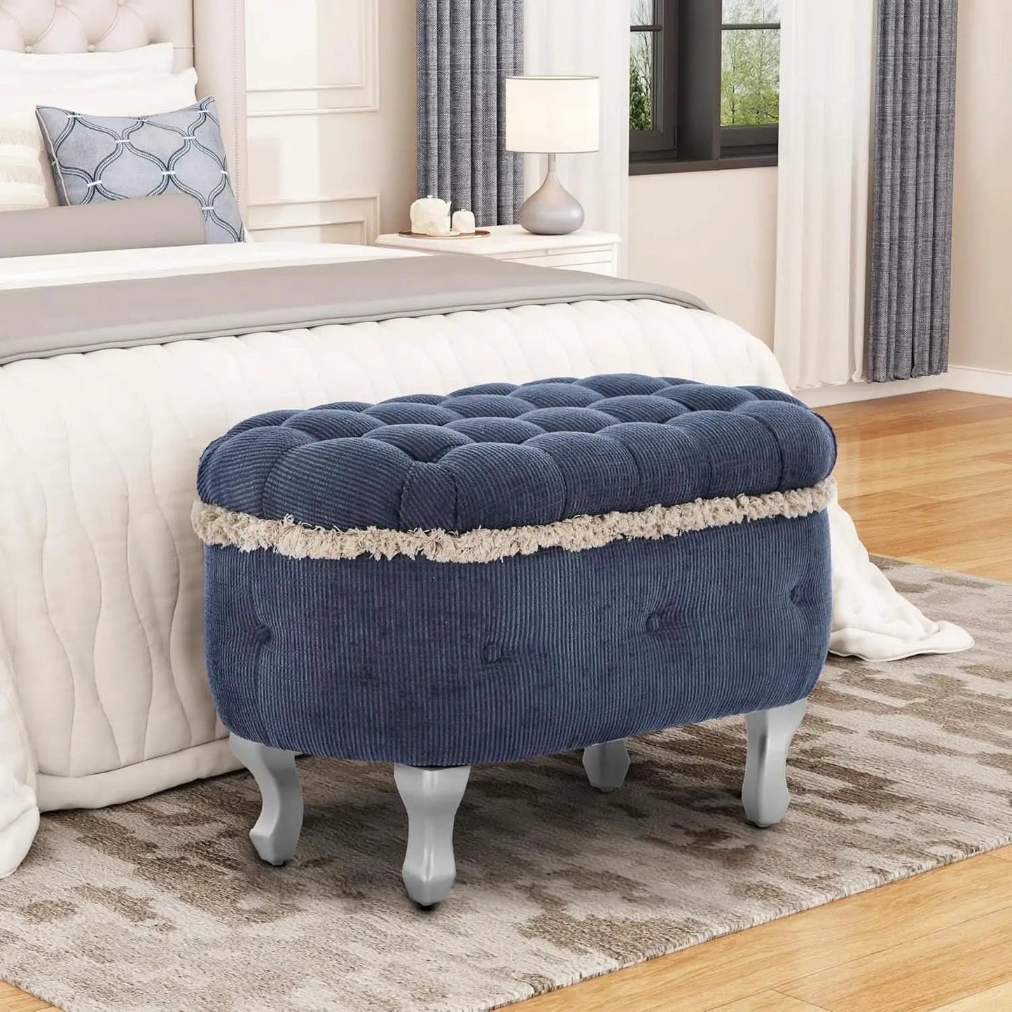 Blue 29.5 Inch Upholstered Storage Ottoman Cushion from PriceLows™