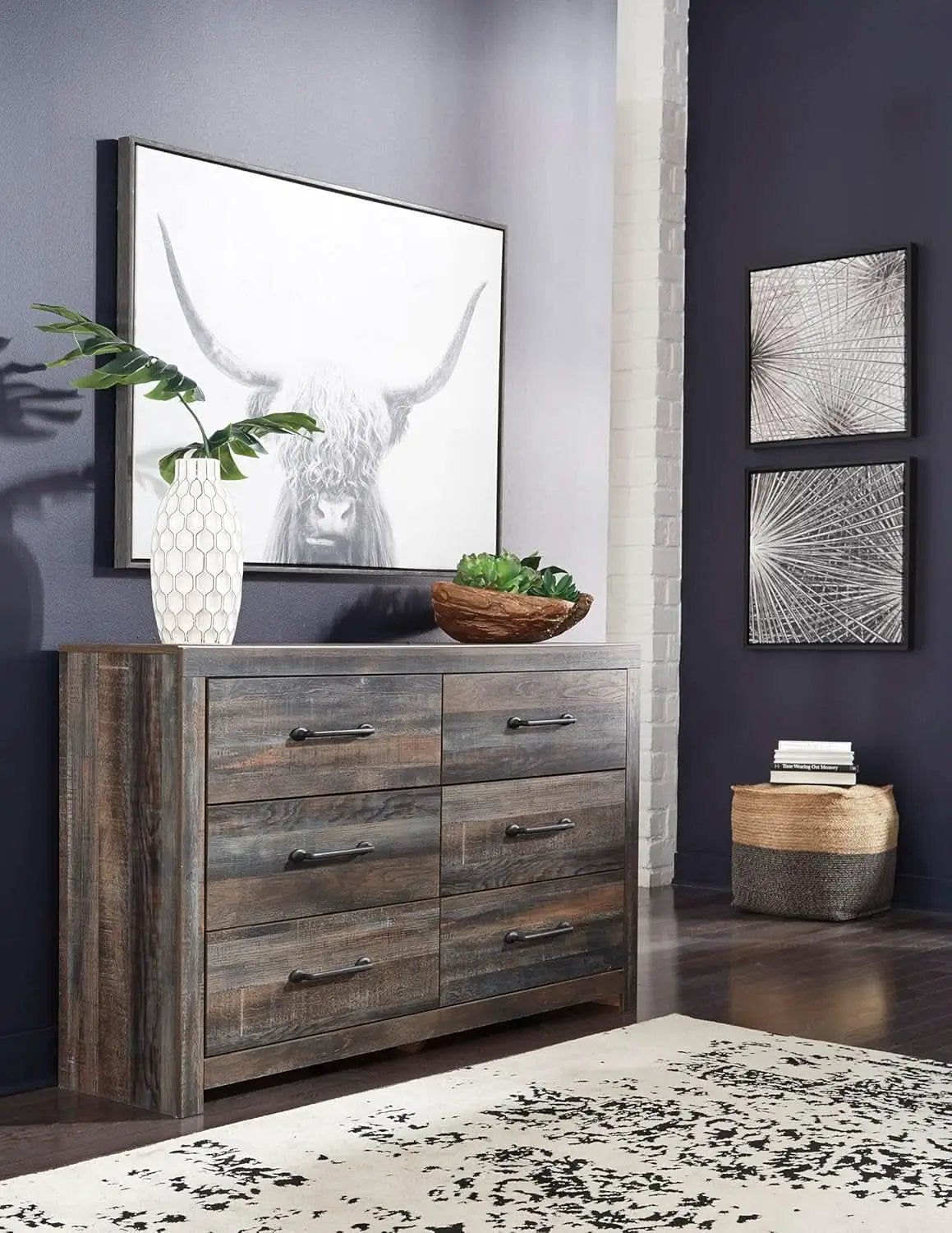 Rusticated Six Drawer Dresser Weathered Brown Bedroom from PriceLows™