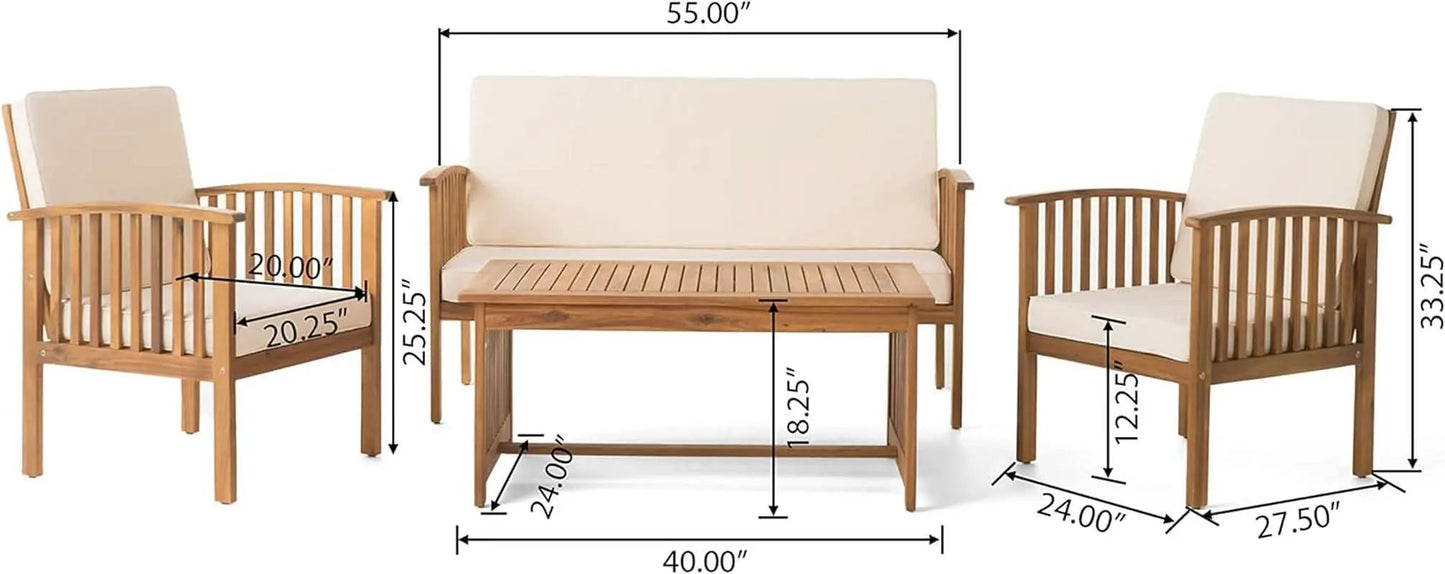 4 Piece Acacia Wood Patio Set for Outdoor Living Area from PriceLows™