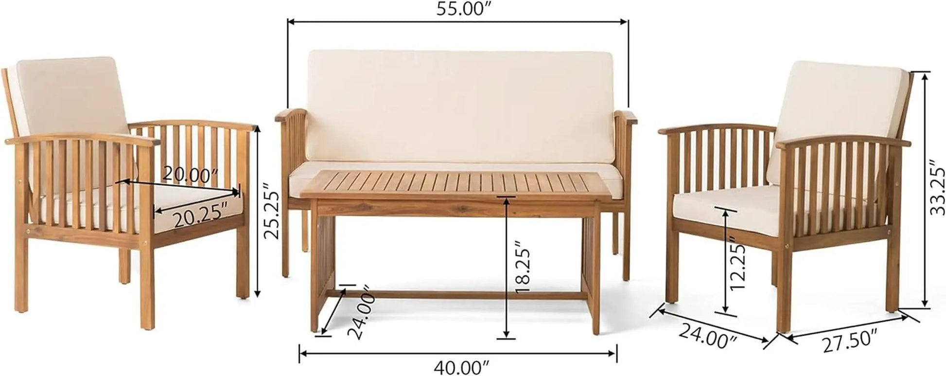 4 Piece Acacia Wood Patio Set for Outdoor Living Area from PriceLows™
