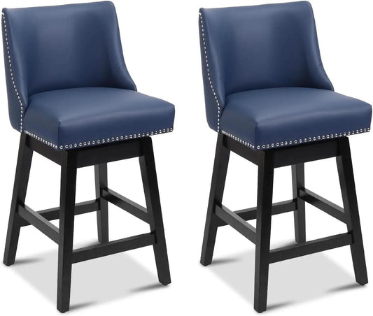 Swivel Bar Stools 26 Inch Counter Height Blue Faux Leather from PriceLows™