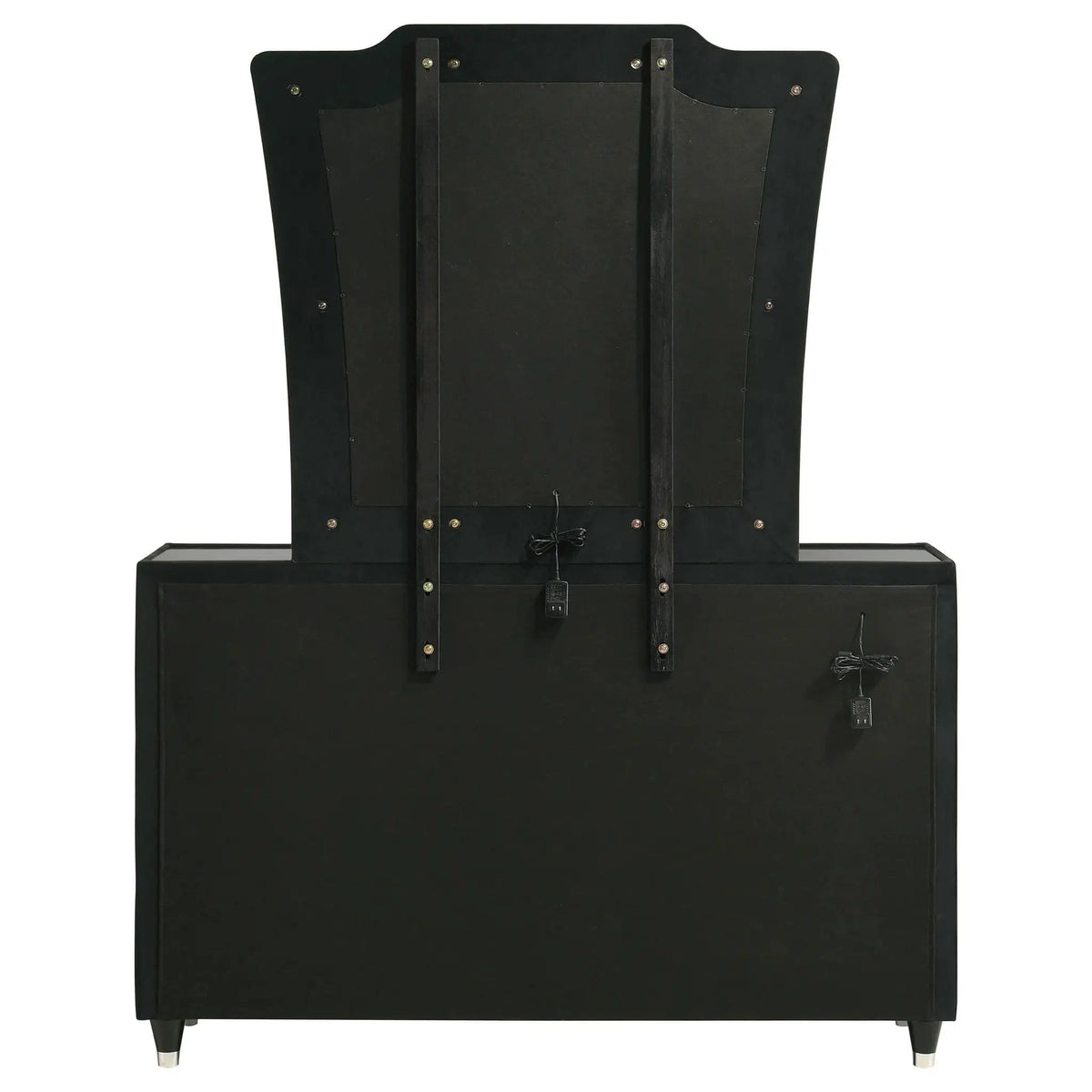 Lorient 8-drawer LED Dresser with Mirror | 60.5 x 16 x 38.25 in | Rubberwood & Velvet | Black
