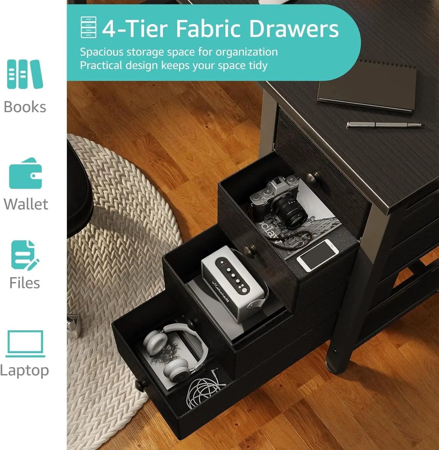 40 Inch Small Gaming Desk With Fabric Drawers Black from PriceLows™
