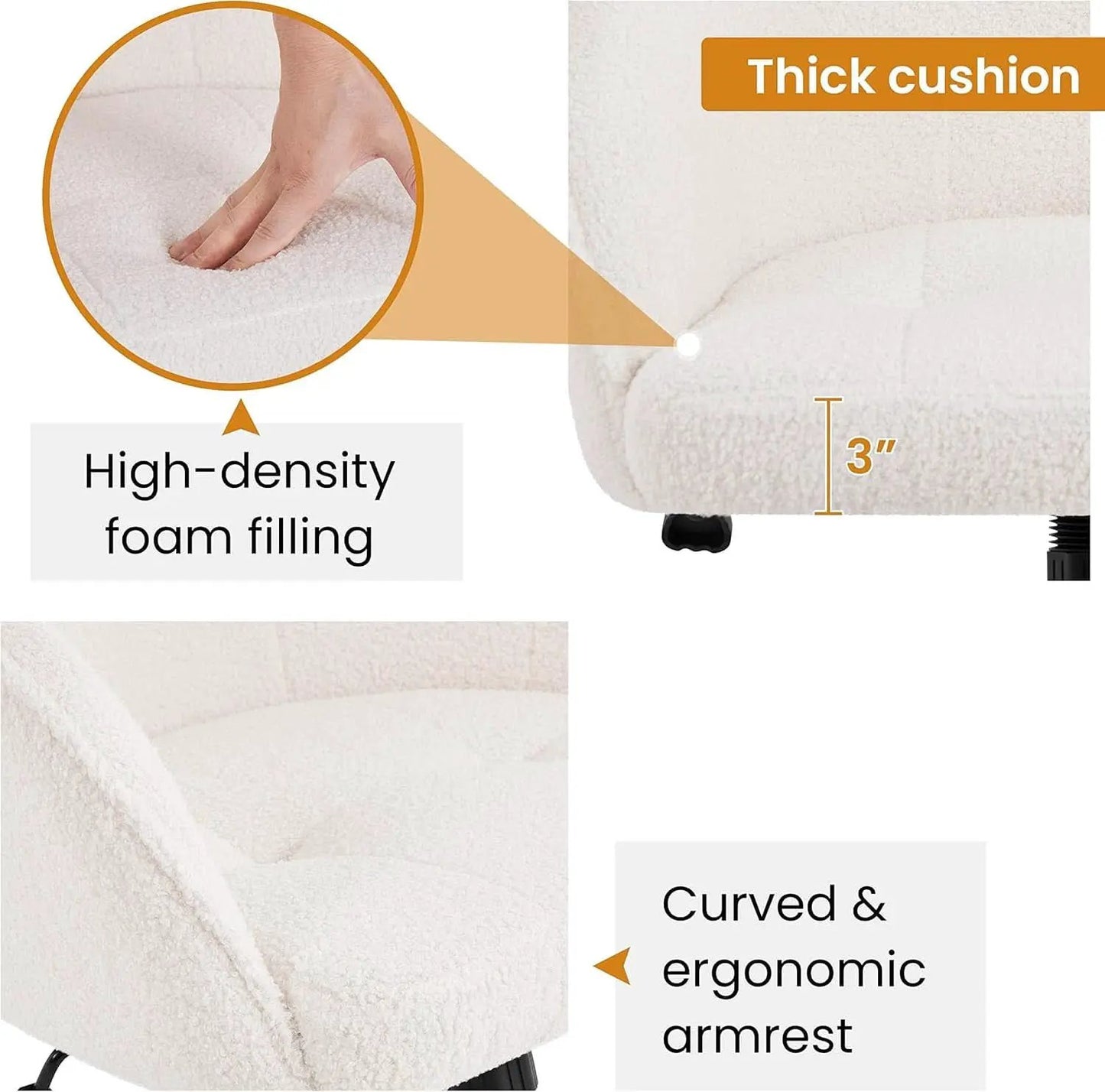 Ivory Upholstered Desk Chair With Adjustable Tilt Angle from PriceLows™