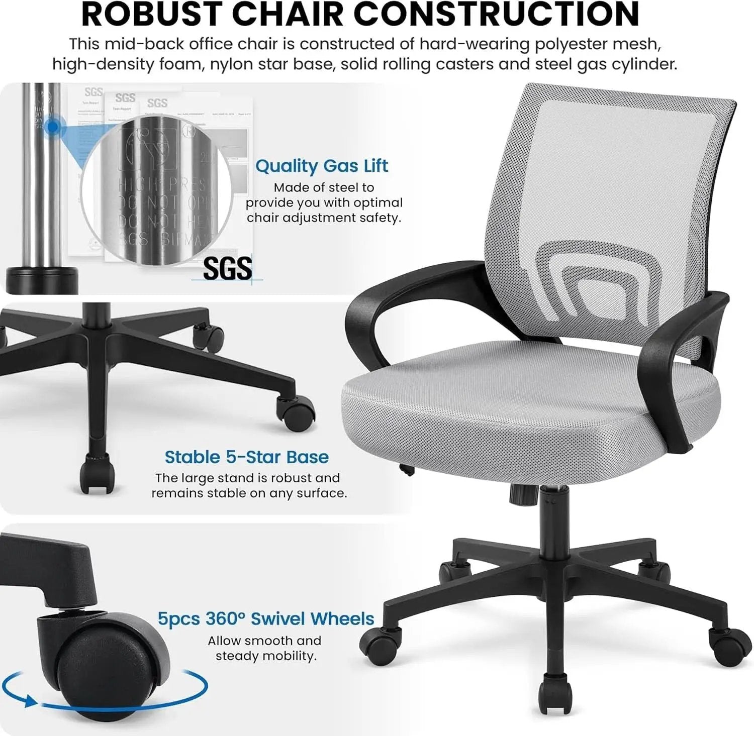 Two Pack Ergonomic Mesh Office Chairs With Lumbar Support And Adjustable Height Swivel Rolling Task Chairs Grey from PriceLows™