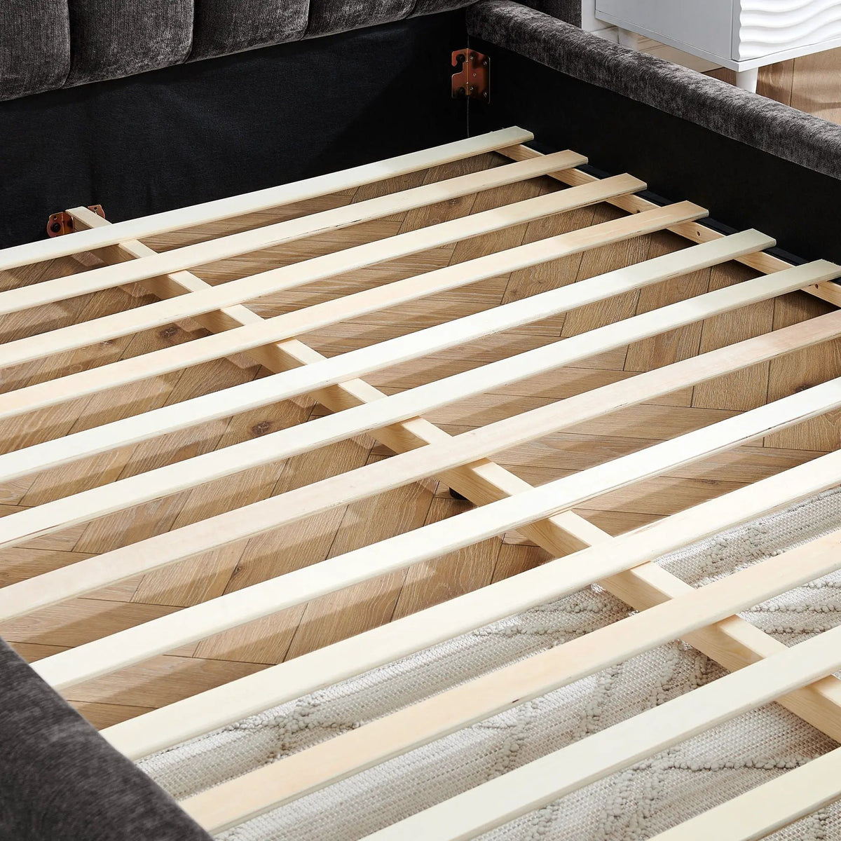 Modern Upholstered Bed Frame | Queen Size | Thick Fabric Upholstery | Grounded Headboard Design