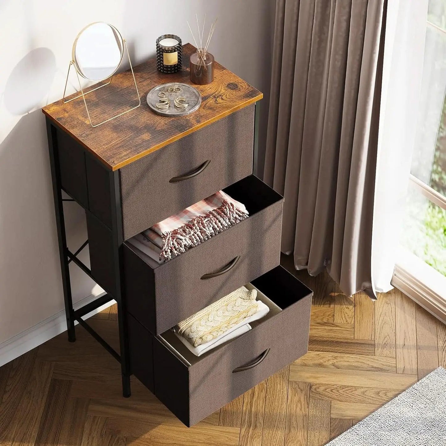 Small Brown Dresser With Three Drawers For Bedroom from PriceLows™