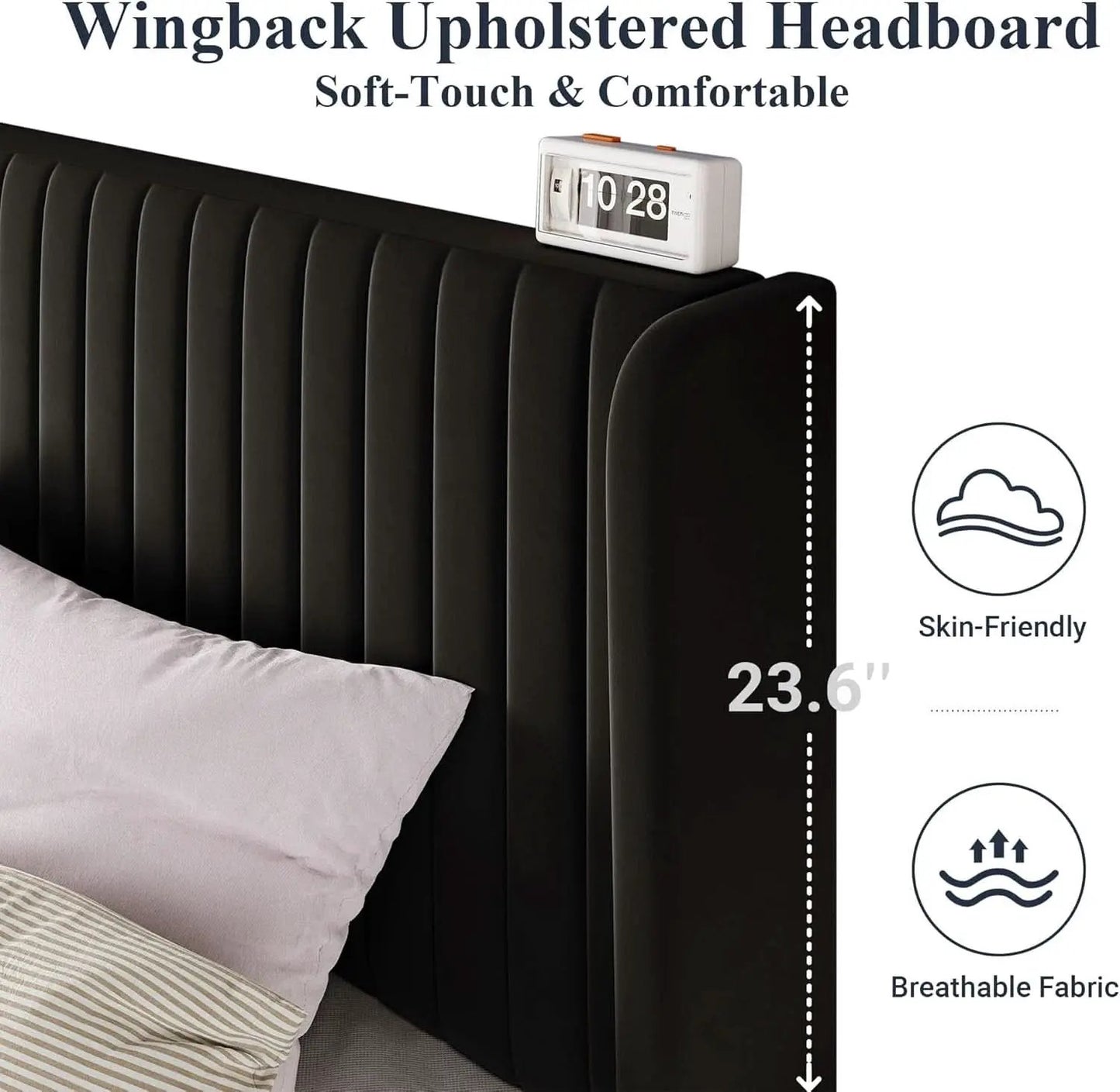 Queen Size Velvet Bed Frame With Wingback Headboard Storage from PriceLows™