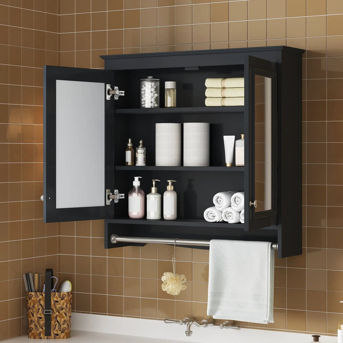 Modern Wall-Mounted Mirror Cabinet With Adjustable Shelves, Soft-Close Doors | 2 Pieces | Home Furniture | Home