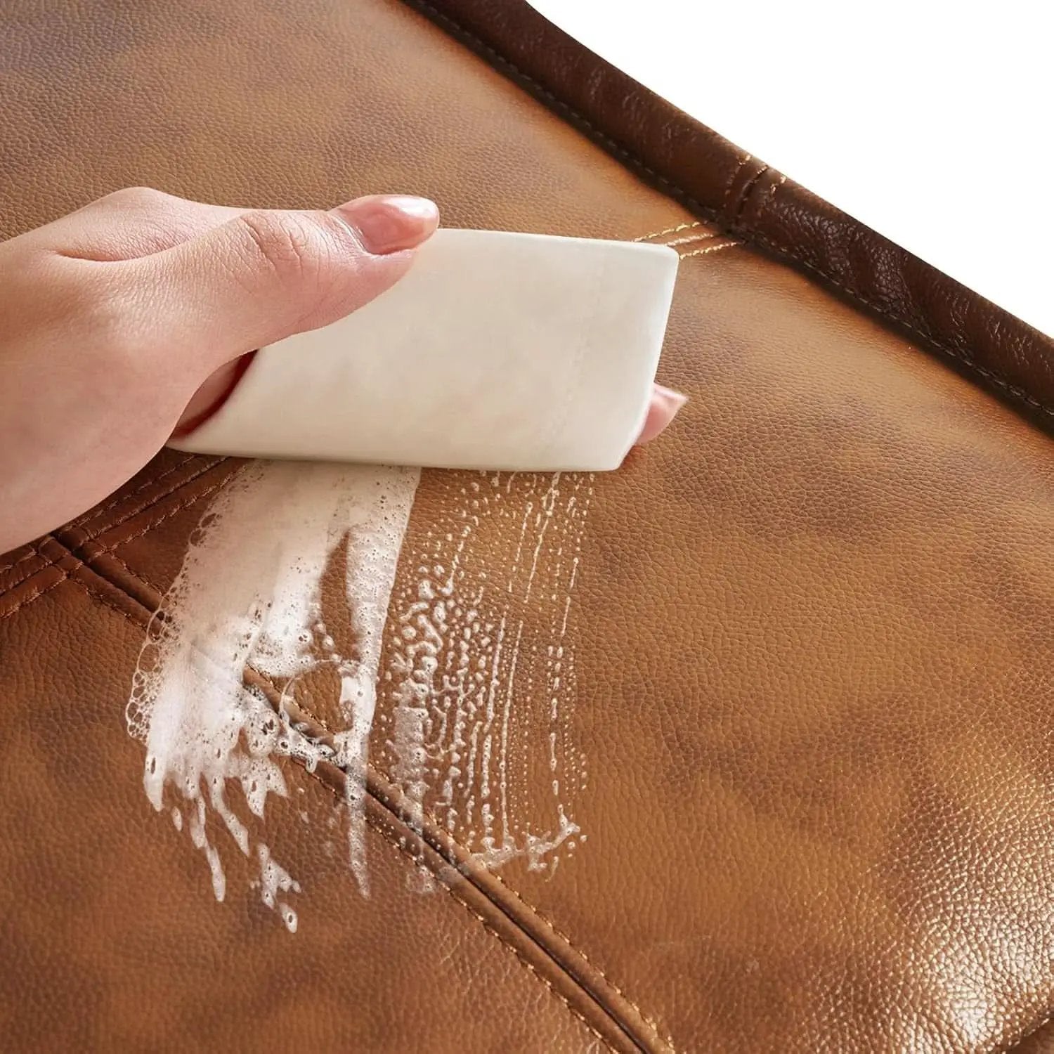 Authentic Brown Leather Ottoman Square Memory Foam from PriceLows™