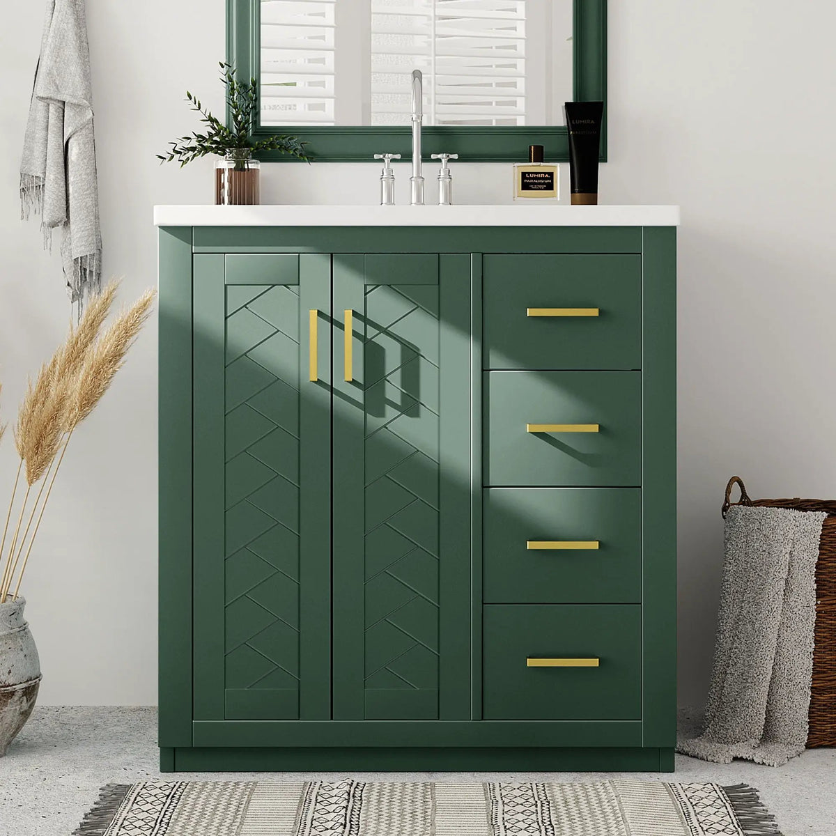 30 Inch Bathroom Vanity | Freestanding Set | 3 Drawers | Solid Wood Frame