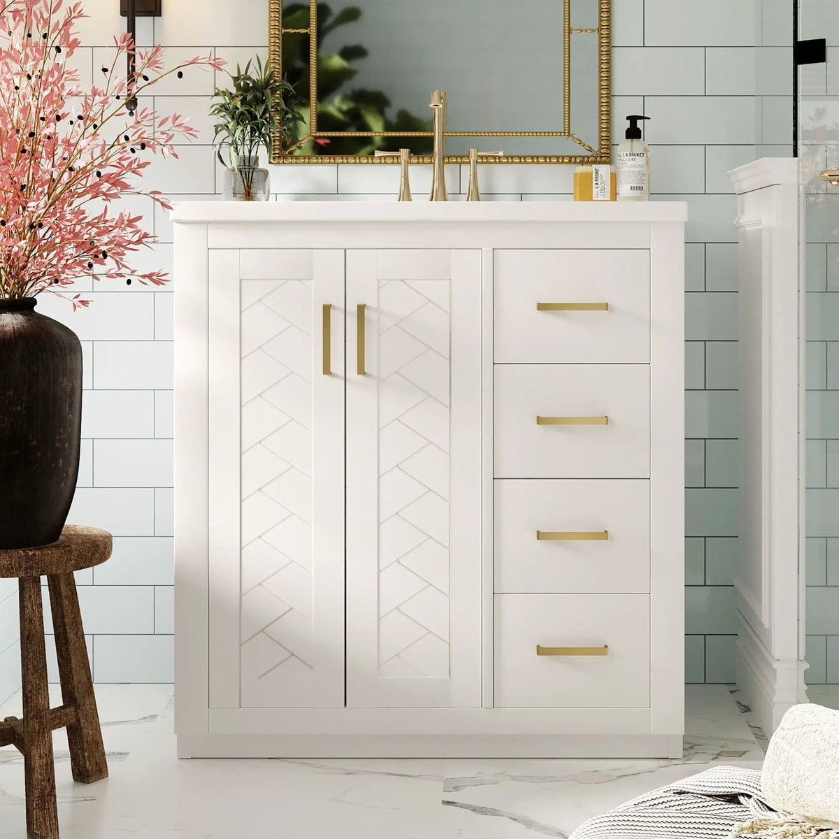 30 Inch Bathroom Vanity | Freestanding Set | 3 Drawers | Solid Wood Frame