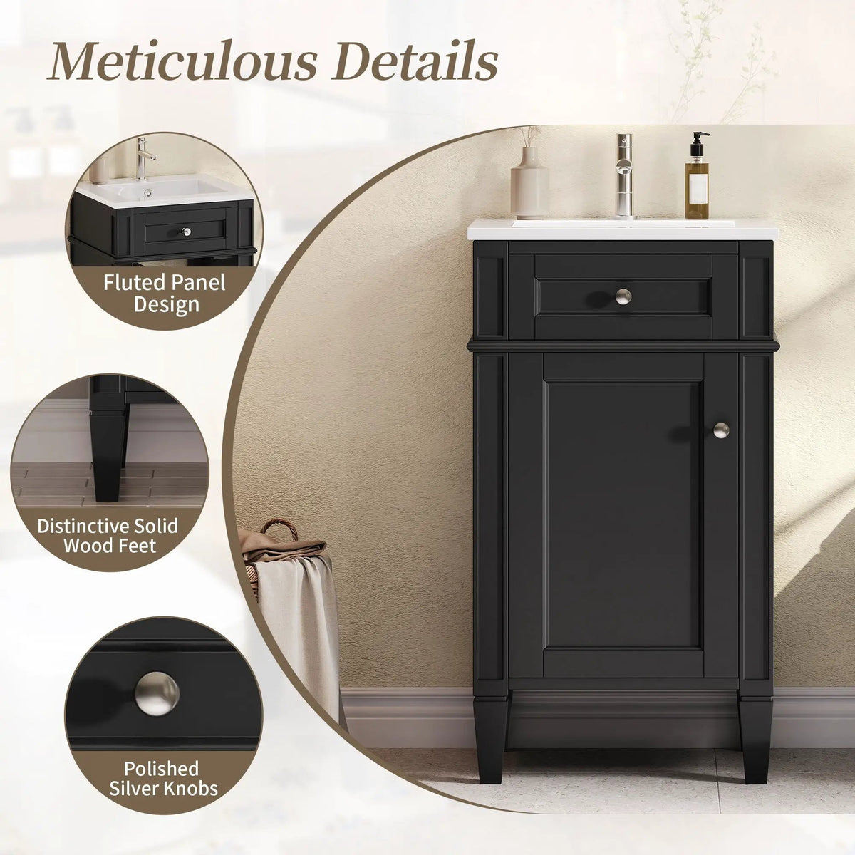 French Style Bathroom Vanity | Rectangular Design | Soft-Closing Door | Adjustable Shelf