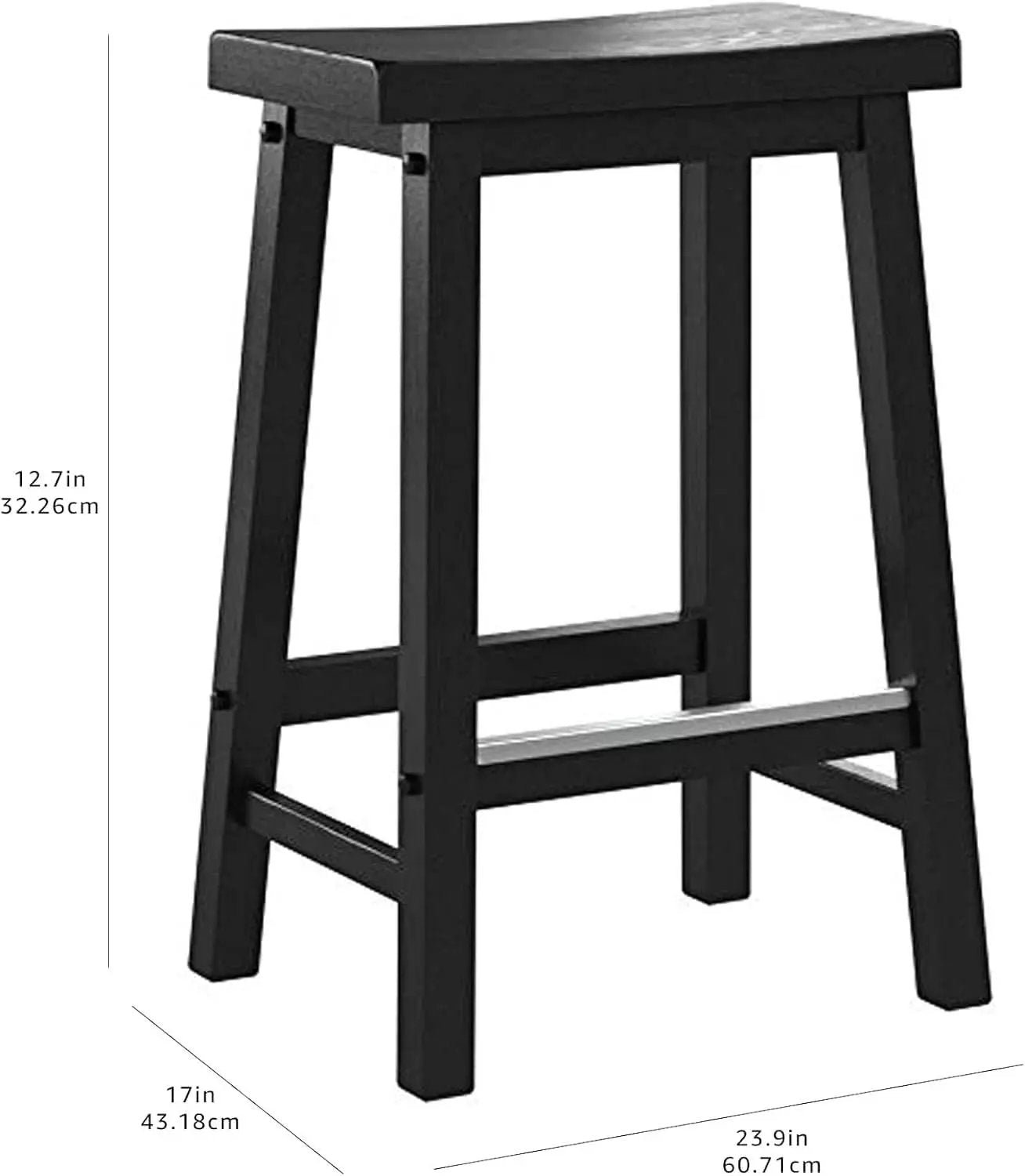 Solid Wood Saddle Bar Stool Counter Height Set 2 Black 24In from PriceLows™